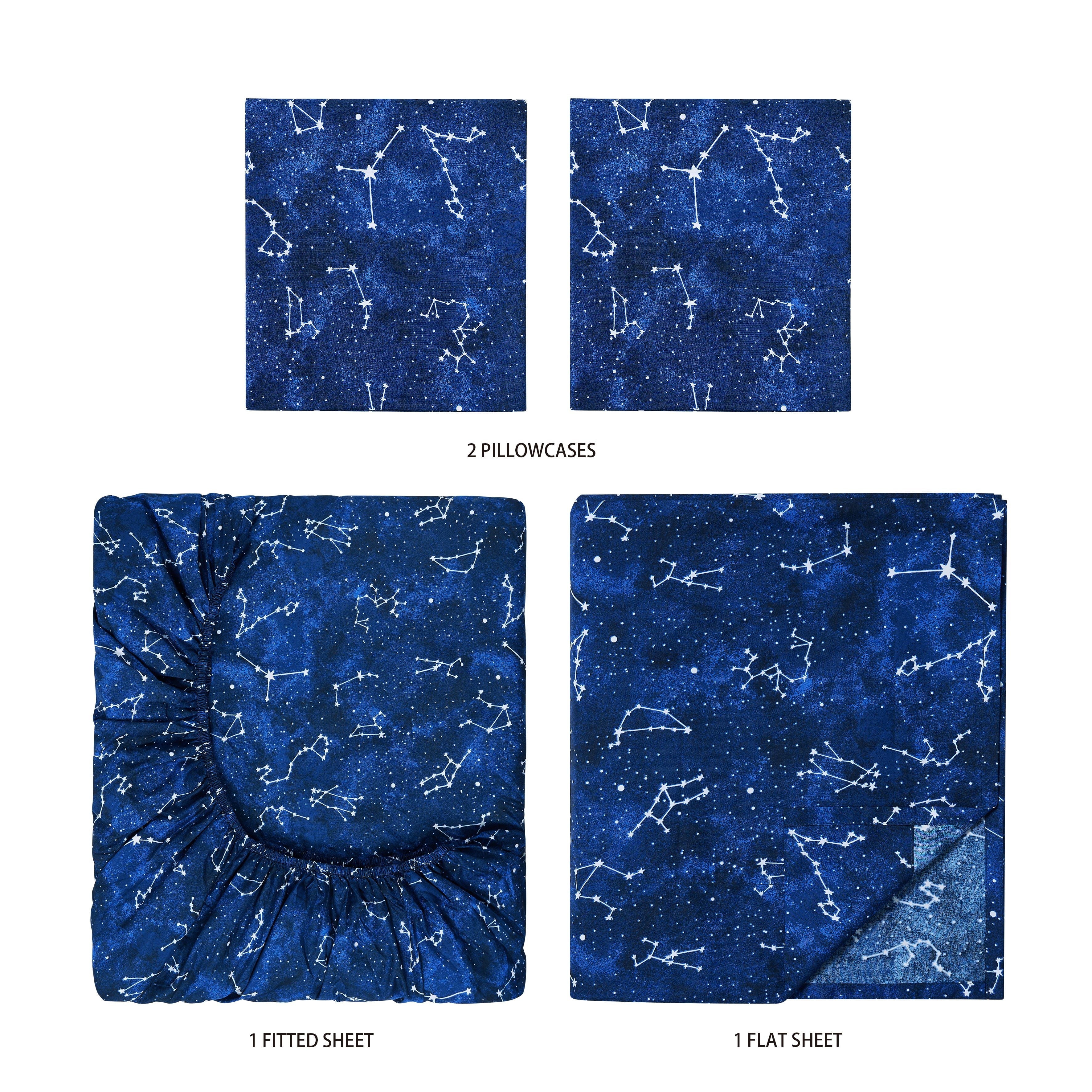 Cooling Sateen Kids Soft Microfiber Sheet Set, Navy Blue Stars, Full, 4 Pieces, Easy Care - Cooling Hotel Quality Bedding Sheets and Pillowcases Detail