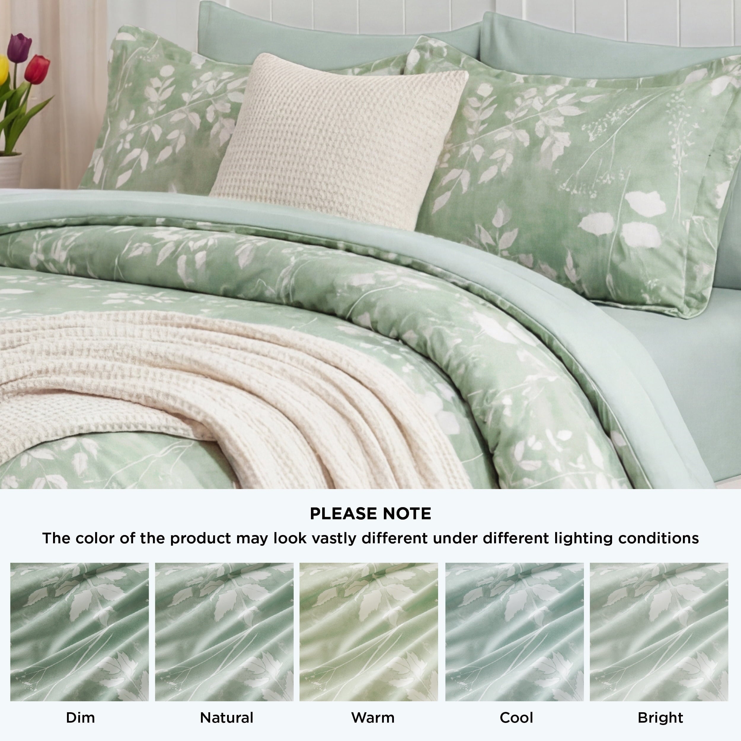 Luxurious Quilted Queen Comforter Set Sage Green, Bed in a Bag Queen Size Bedding, 7-Pieces Botanical Flowers Spring Comforter, Sheets,... - Hypoallergenic Ultra-Fluffy Quilt for Winter Detail