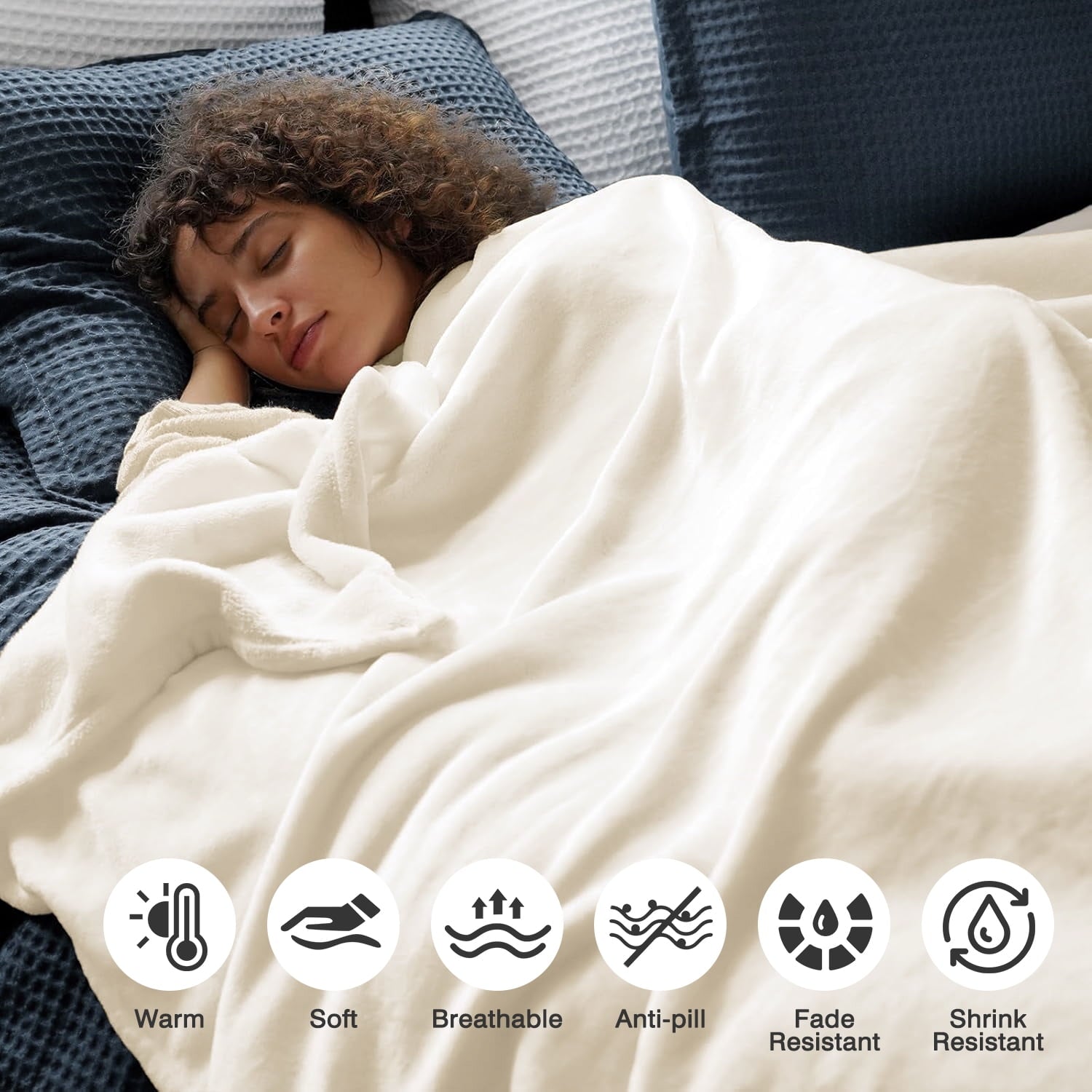 Lightweight Warm Throw Blanket, 50x60 inch Soft & Warm Blanket for Sleep Snap, Lightweight Reversible Bed Blankets and Cozy Throws for... - Lightweight Plush Warm Blanket for All Seasons Detail