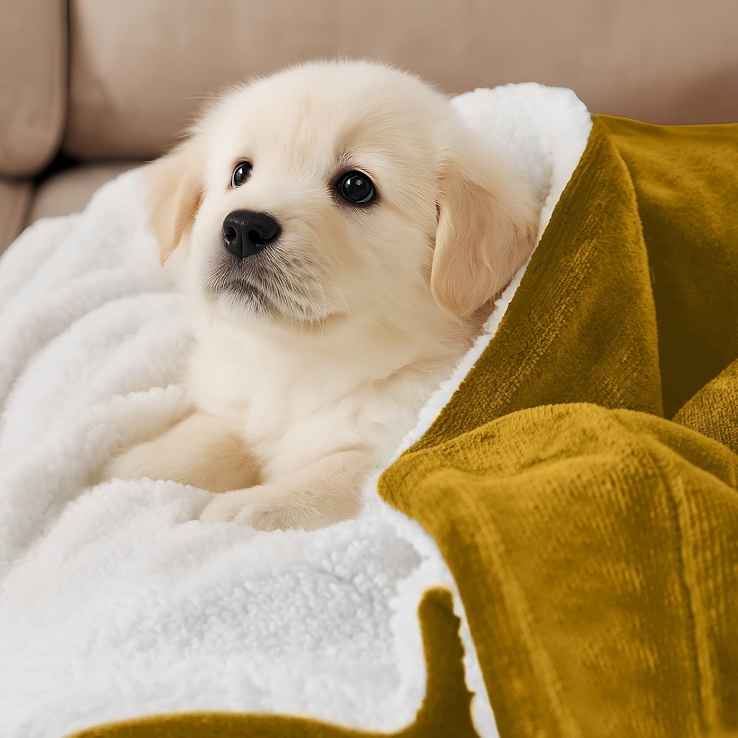 Cozy Fleece Moonlight20015 Sherpa Blanket Fluffy Plush Couch & Travel Blanket Reversible Throw Size Ochre Color - Lightweight Plush Warm Blanket for All Seasons Detail