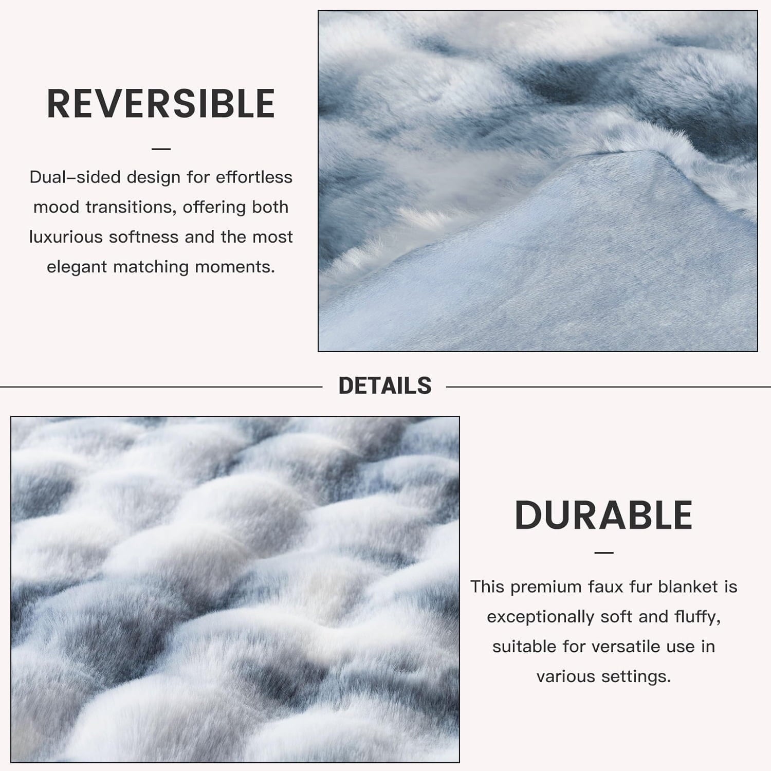 Super Soft Flannel Faux Fur Blanket Fluffy Luxury Throw Blanket Plush Fuzzy Blanket for Couch Bed 50×60 Inches Tie-dyed Blue - Cozy Fleece Throw Blanket for Couch & Bed Detail