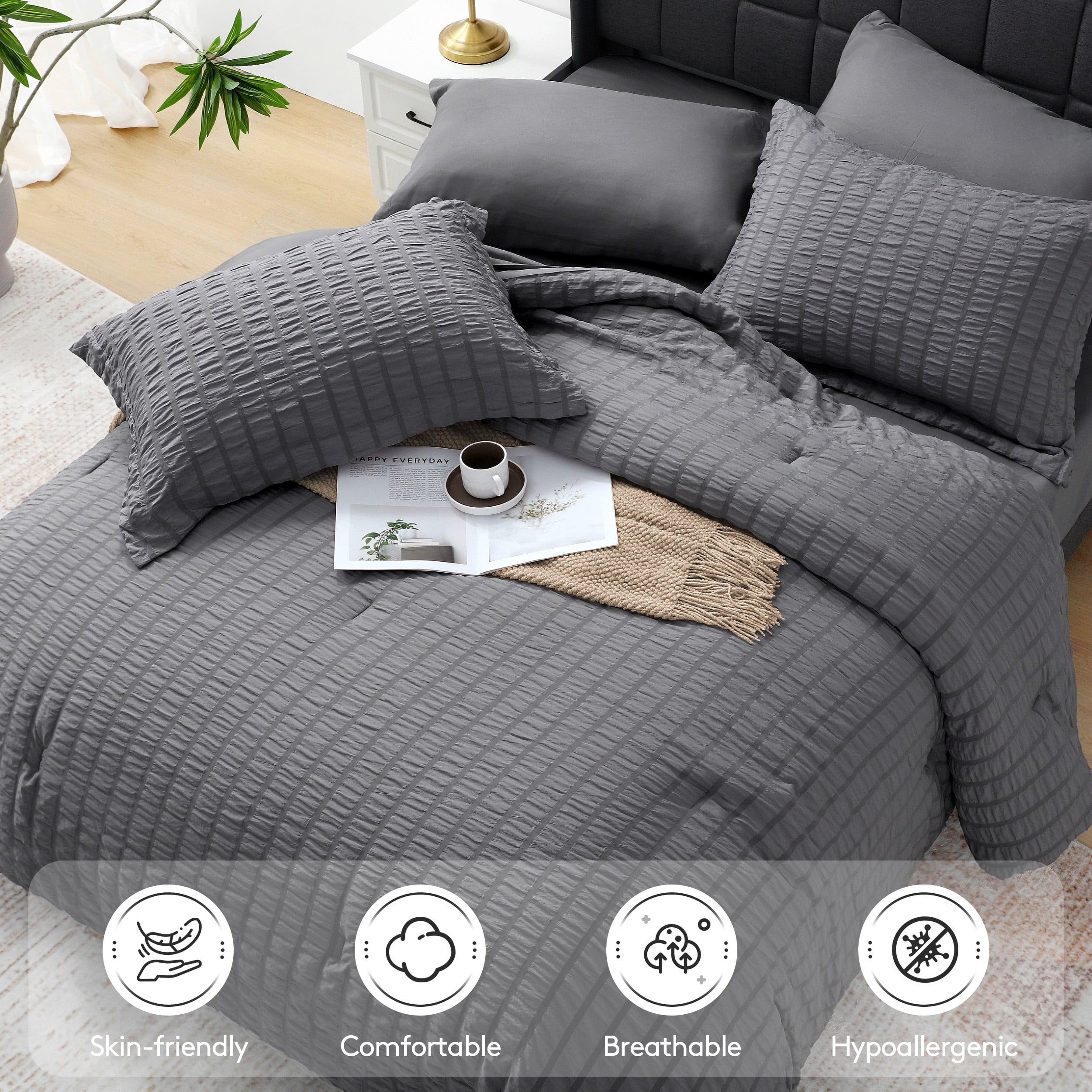 All-Season 7 Piece Queen Comforter Set, Bed in a Bag with Sheets, Pillowcases & Shams, All Season Soft Bedding, Cozy and Lightwe... - Luxurious Quilted Duvet Cover Set Detail