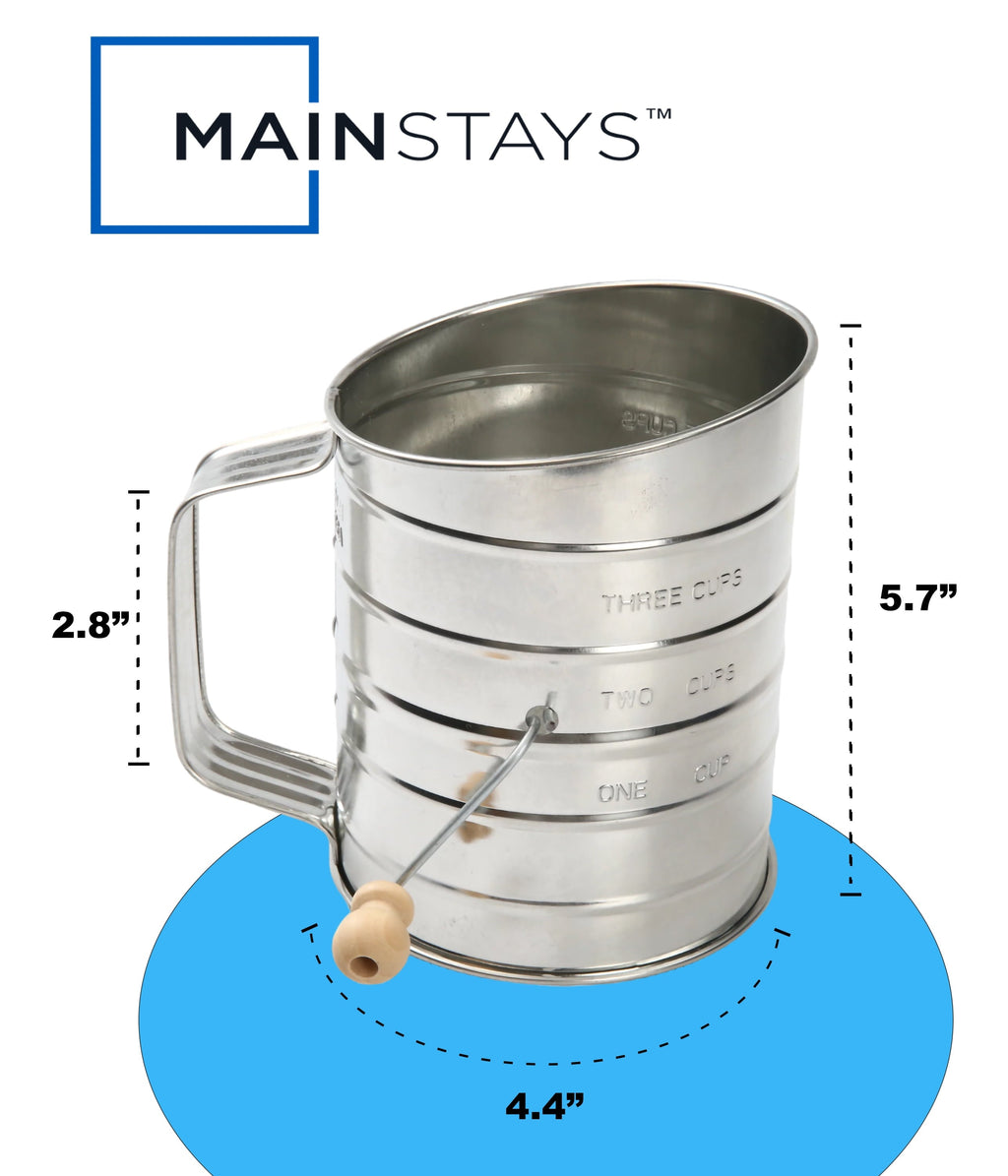 Time-Saving Stainless Steel 3 Cup Flour Hand-Crank Sifter with Beechwood Handle Silver - Premium Stainless Steel Garlic Presser & Peeler Detail