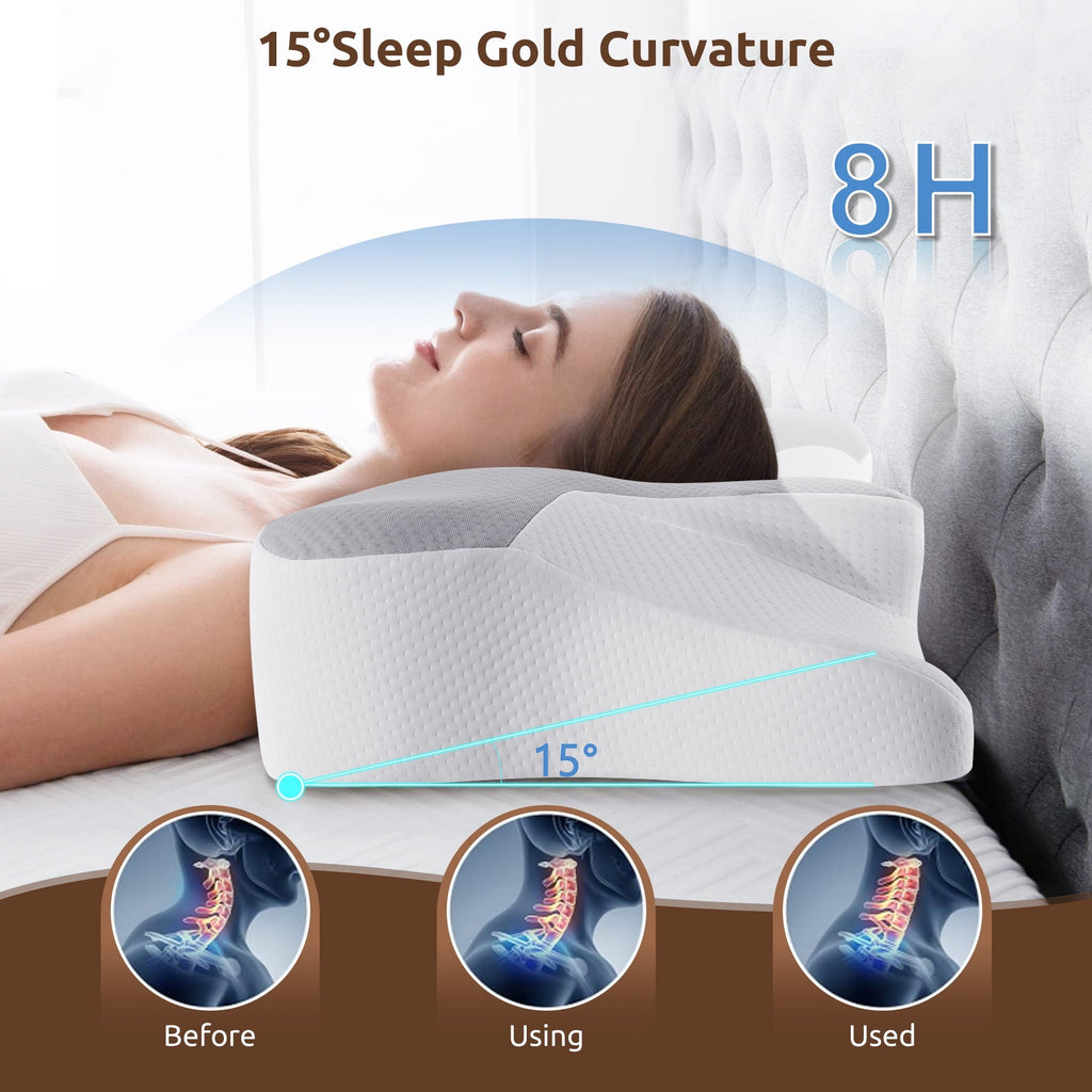 Fluffy Shredded Memory Foam Pillow for Neck Pain Relief Cervical Sleepers Standard/Queen Gray - Decorative Throw Pillow Cushion for Sofa & Bed Detail