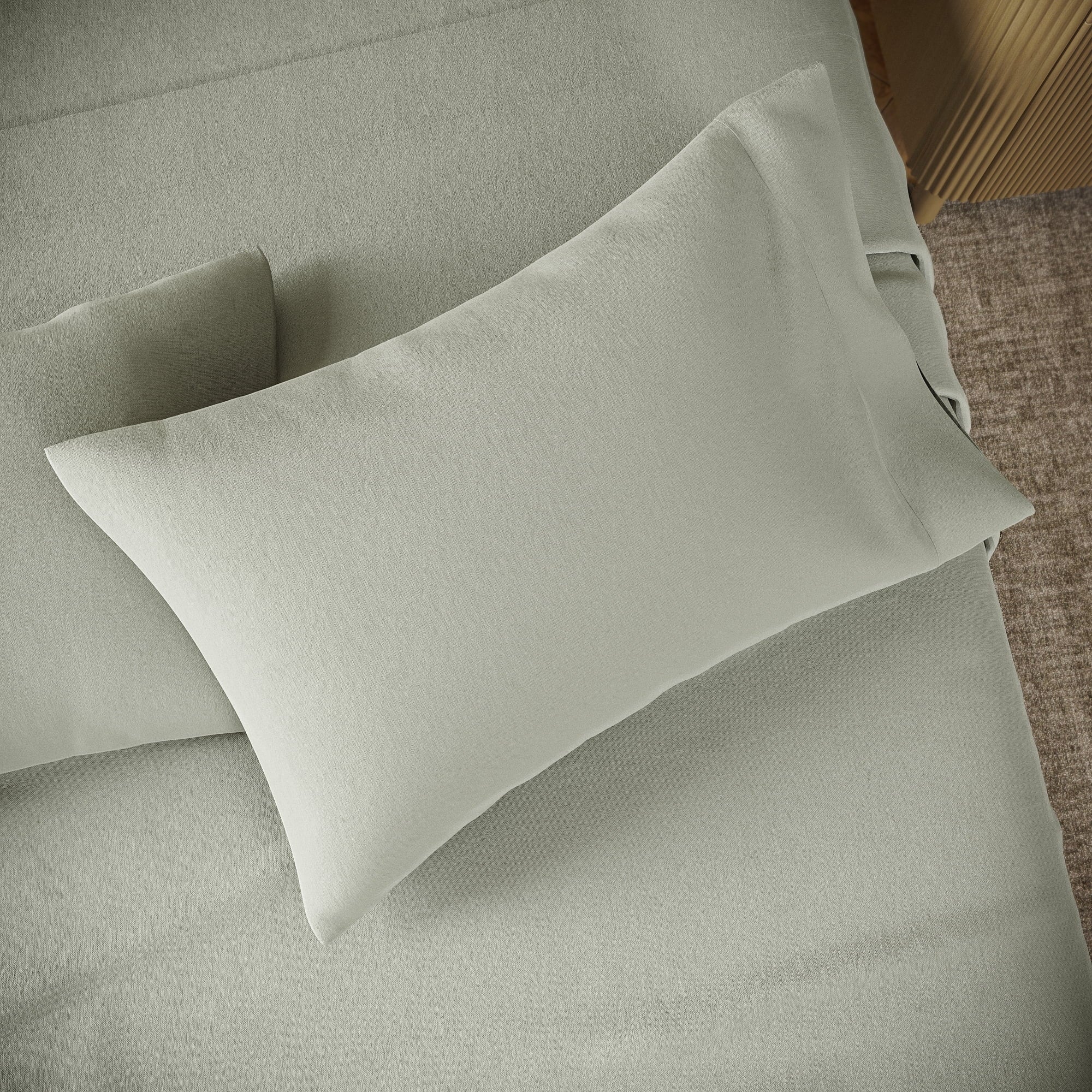 Breathable Luxury Solid 4-Piece 100% Cotton Washed Percale Sage Green Sheet Set, Full - Cooling Hotel Quality Bedding Sheets and Pillowcases Detail