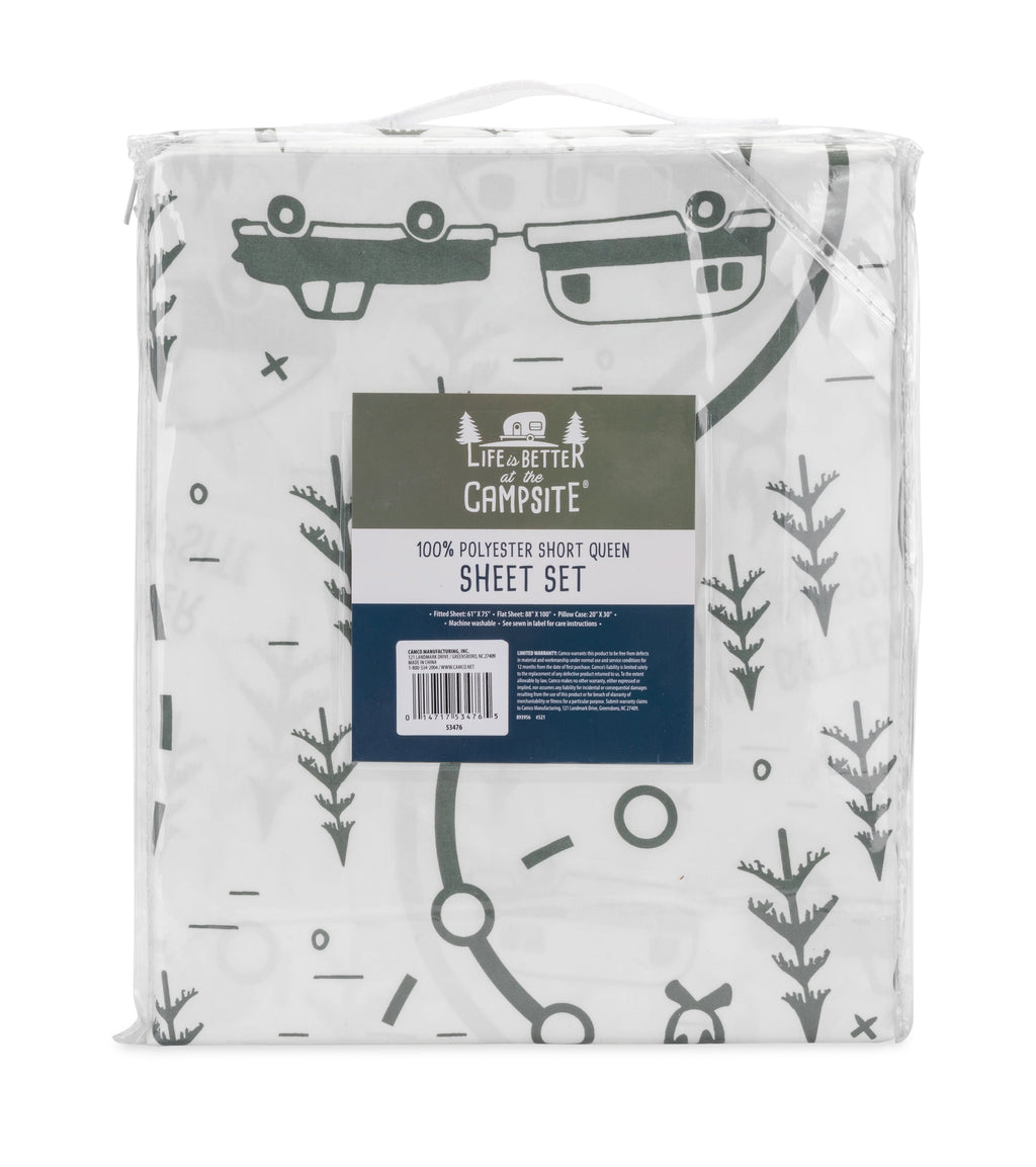 Breathable Luxury RV Queen Bed Sheet Set, Green Map, Polyester (53476) - Cooling Hotel Quality Bedding Sheets and Pillowcases Detail