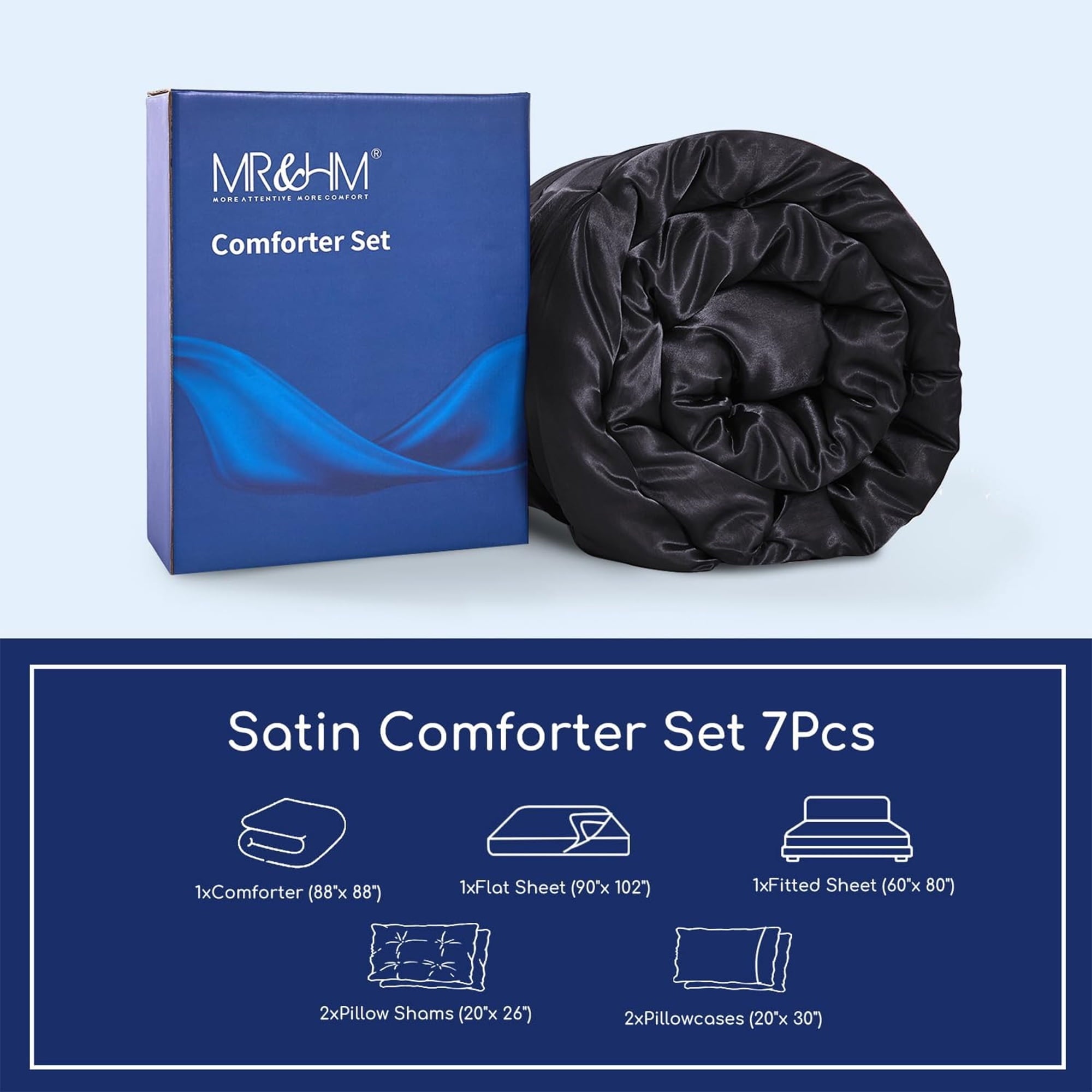 Luxurious Quilted Satin Comforter Set 7 Pieces Queen Size - Luxurious Pinch Pleat Bed in a Bag with Satin Comforter, Satin Sheets, Sati... - All-Season Down Alternative Comforter Insert Detail