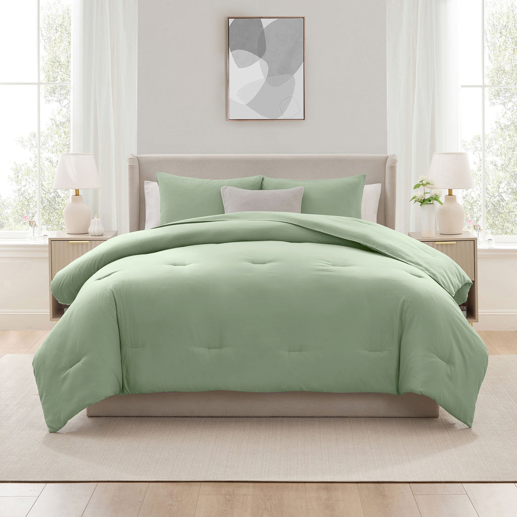Heavyweight Warmth Comforter Sets, All Season Lightweight Solid Queen Comforter Set, 3-Pc Bedding Sets, Sage Green - All-Season Down Alternative Comforter Insert Detail