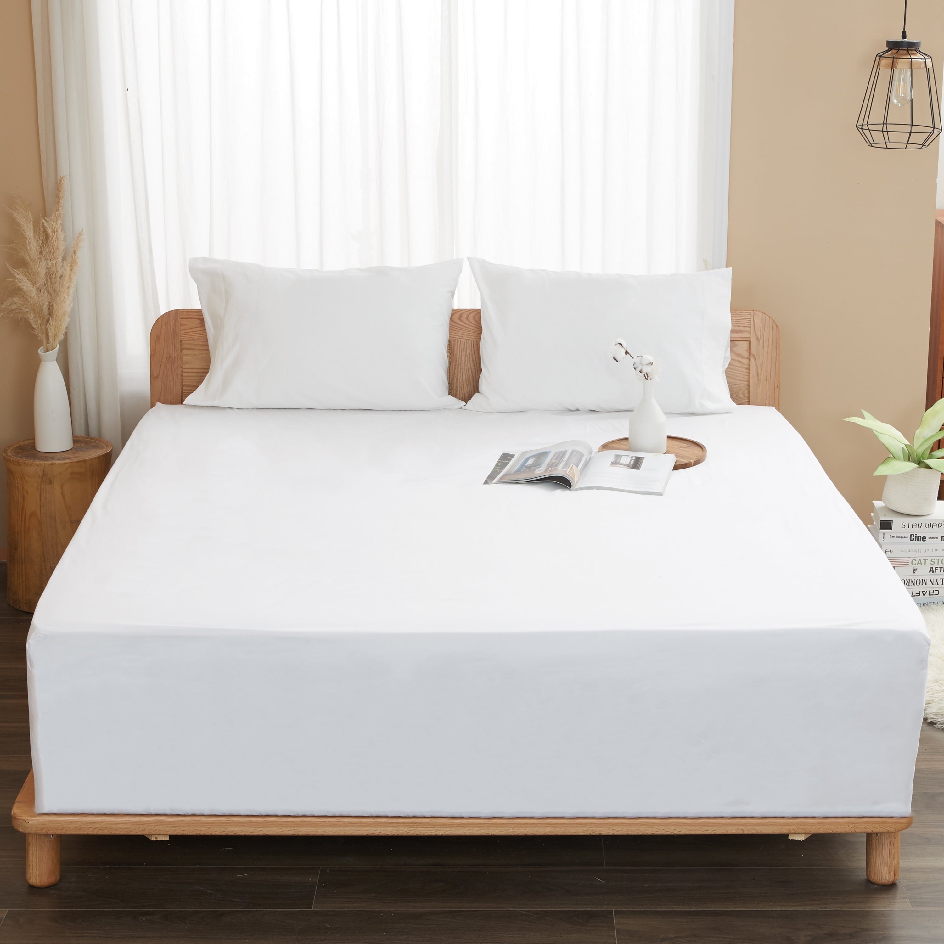 Premium Egyptian Cotton 100% Cotton Queen Size Fitted Sheet Only, 300 Thread Count White Fitted Bed Sheet with 22” Extra Deep Pocket, Soft & ... - Luxury Bed Sheet Set with Deep Pockets Detail