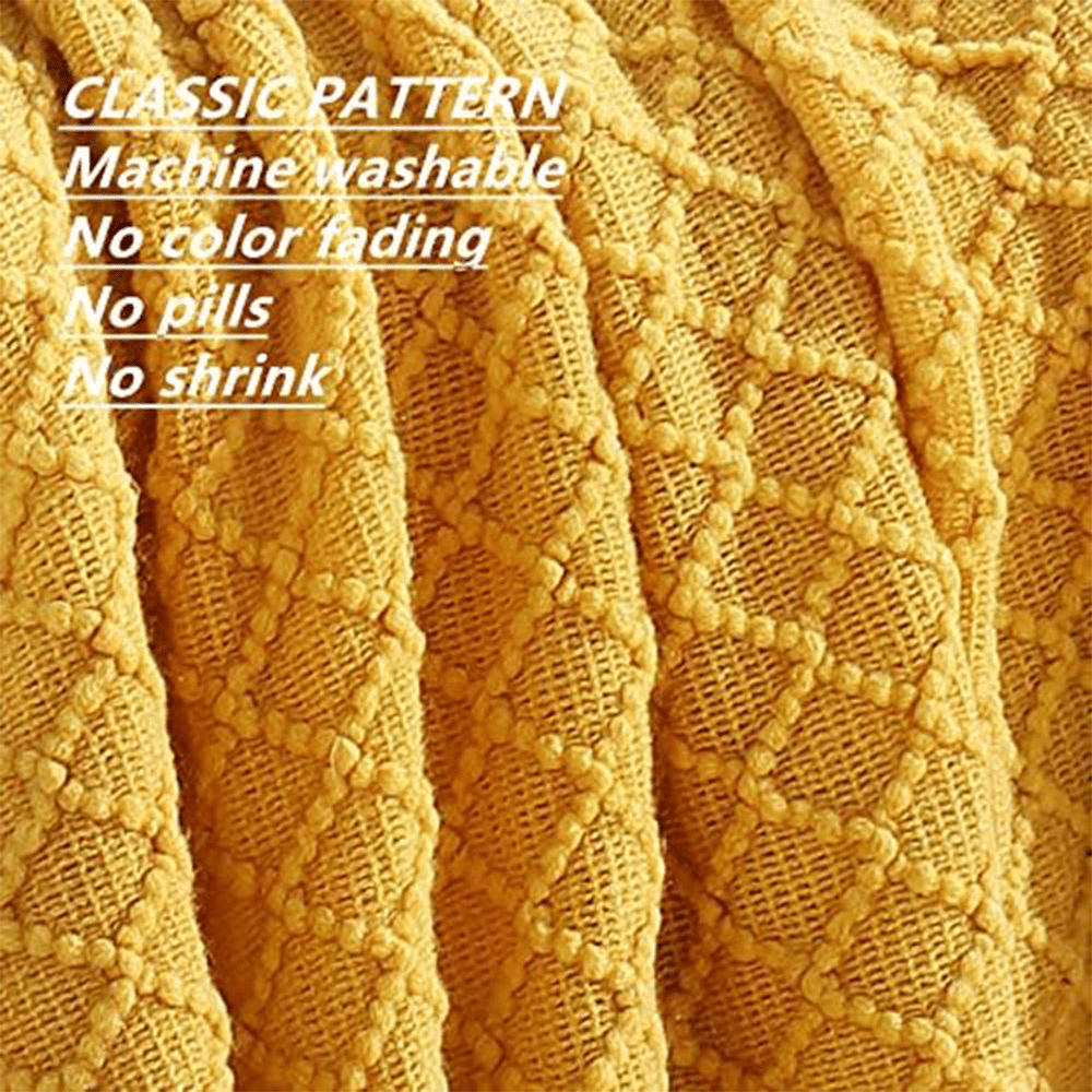 Super Soft Flannel Decorative Soft Spring Summer Fall Throw Blanket ,for Couch Sofa Chair Bed,50''X60'',Mustard Yellow - Luxury Knitted Decorative Throw Blanket with Fringes Detail