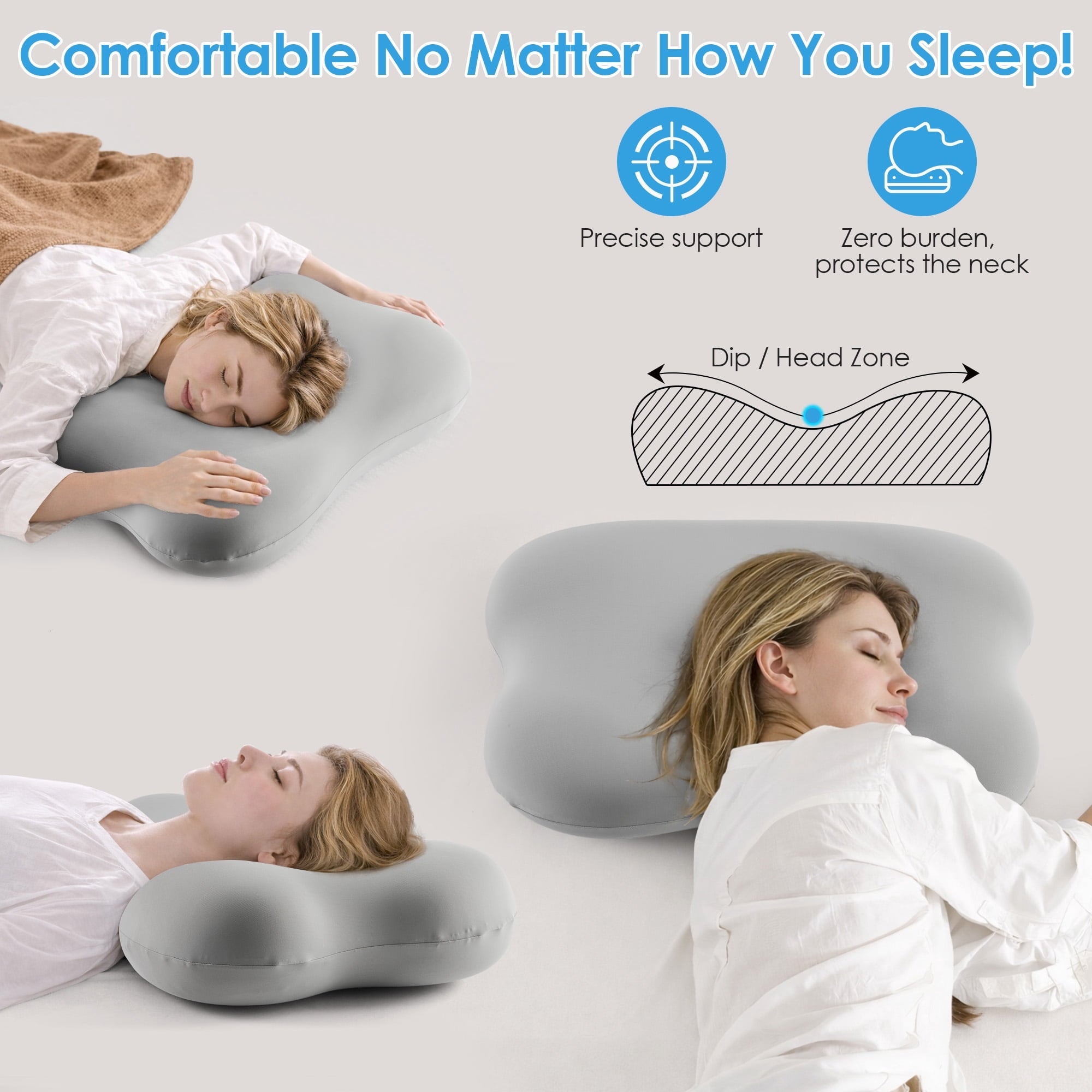 Fluffy Shredded Cervical Pillow Orthopedic Cervical Pillow for Neck Pain Relief, Memory Foam Bed Pillow with Pillowcase, Contour Bed ... - Hotel Quality Plush Sleeping Pillows Detail