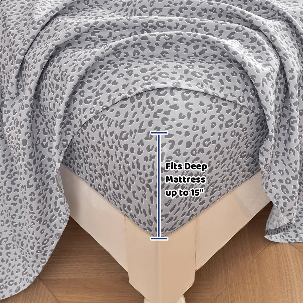 Wrinkle-Resistant Floral King Sheets, Soft Breathable Microfiber Printed Bed Sheet Set, Deep Pocket Non-Slip Fitted Sheet Included - Cooling Hotel Quality Bedding Sheets and Pillowcases Detail