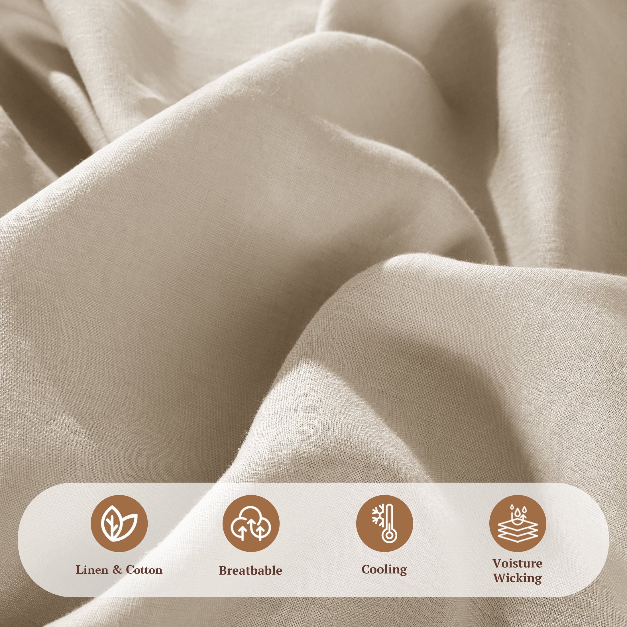 Breathable Luxury Natural Linen Cotton Bed Sheets Set, Deep Pocket - Breathable - Durable - 4 Pieces (Linen, Queen) - Cooling Hotel Quality Bedding Sheets and Pillowcases Detail