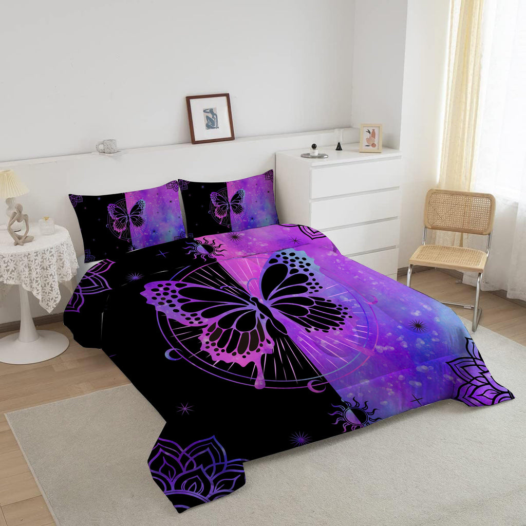 Luxurious Quilted Butterfly Comforter Set Full Size for Girls Kids Teens Black Blue Purple Tie Dye Bedding Set 3 Pieces - Luxurious Quilted Duvet Cover Set Detail