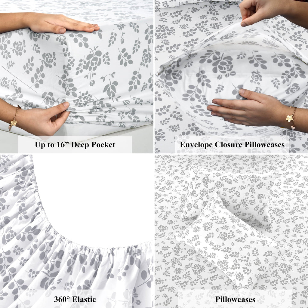 Breathable Luxury Lux Decor Twin Microfiber Bed Sheets - 3 Piece Floral Sheet Set, Soft Breathable Bedding, Wrinlkle Resistant, OEKO-TE... - Cooling Hotel Quality Bedding Sheets and Pillowcases Detail