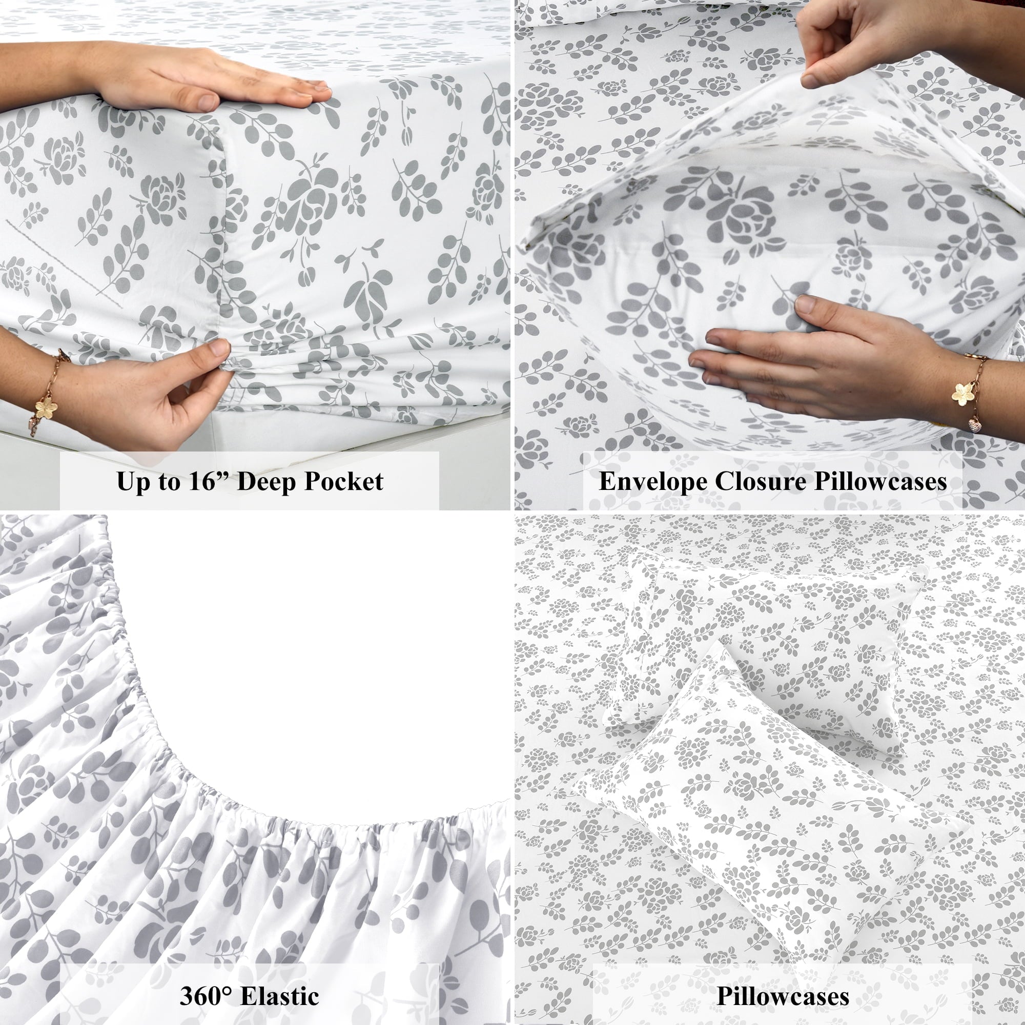 Breathable Luxury Lux Decor Twin Microfiber Bed Sheets - 3 Piece Floral Sheet Set, Soft Breathable Bedding, Wrinlkle Resistant, OEKO-TE... - Cooling Hotel Quality Bedding Sheets and Pillowcases Detail