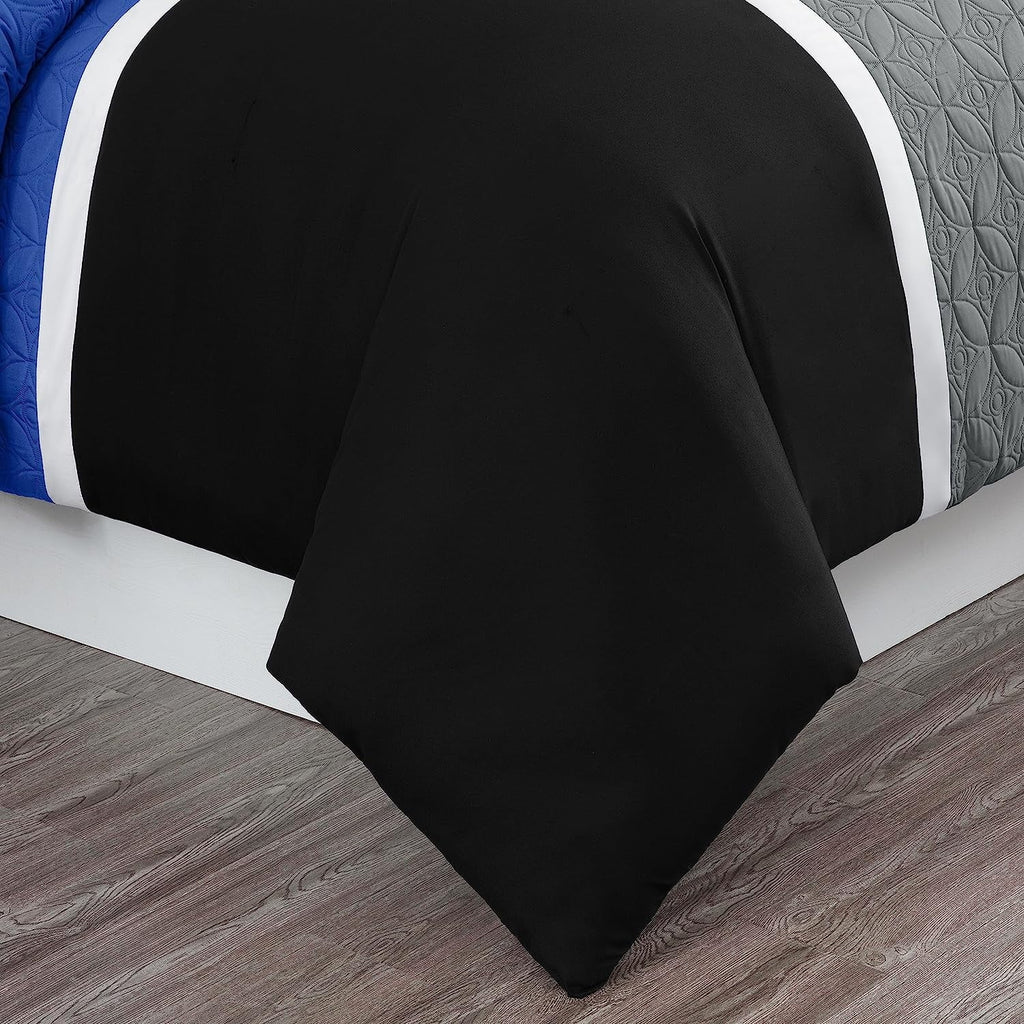 Heavyweight Warmth Bernard 7-Piece Full Bed in a Bag Comforter Set with Sheets, Lightweight Comforter Blue Black Gray Patchwork Quilted ... - Hypoallergenic Ultra-Fluffy Quilt for Winter Detail