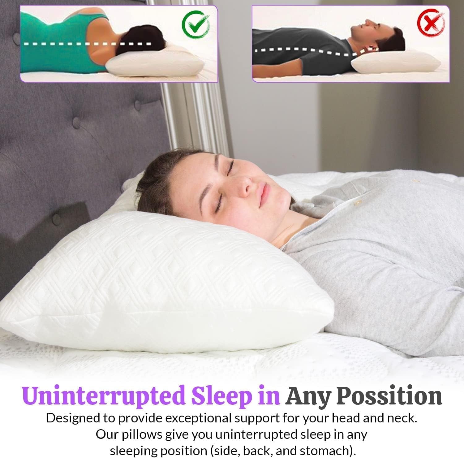 Fluffy Shredded King Size Bamboo Pillow, Memory Foam Bed Pillows with Washable Pillowcases, King - Orthopedic Shredded Foam Bed Pillow Set Detail