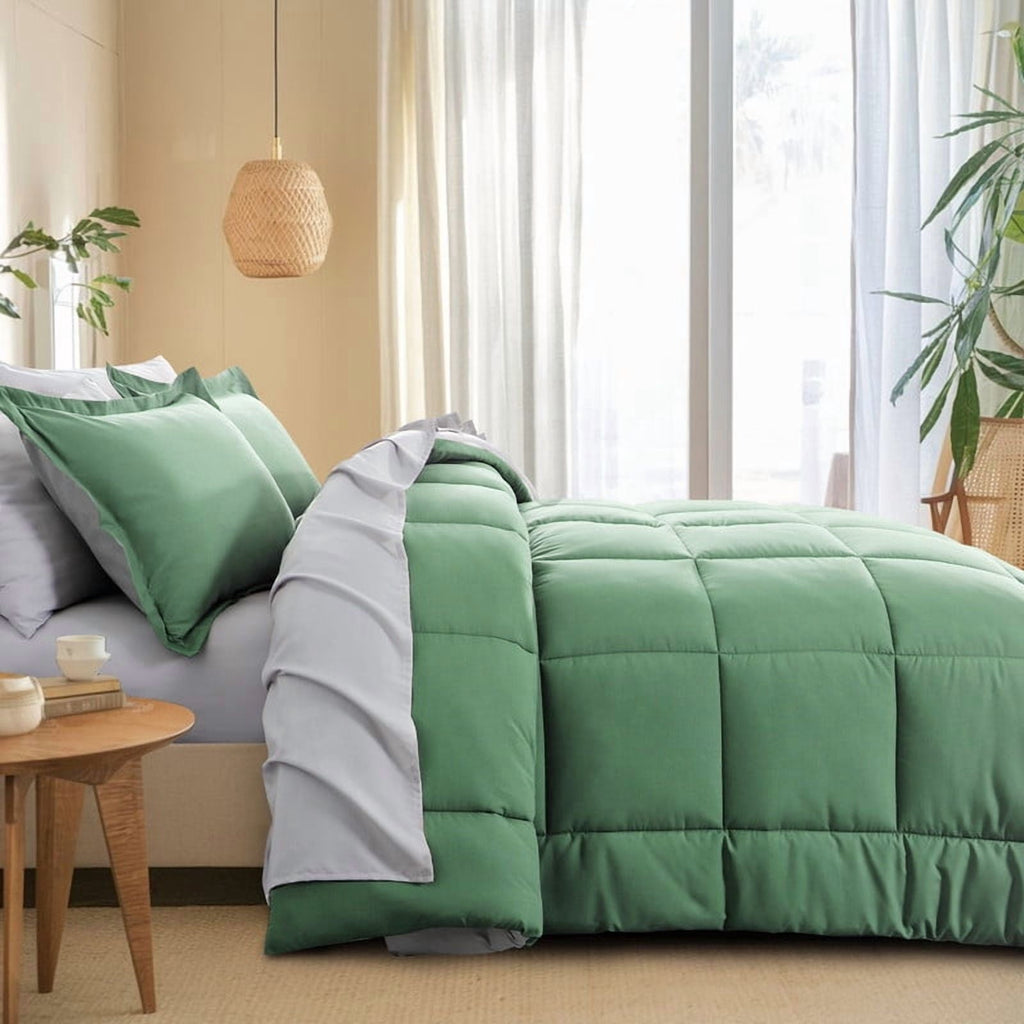 Heavyweight Warmth Grass Green/Grey Queen Size Comforter Set,3-Pieces Reversible Comforter Set Soft and Lightweight,All Season Down Alte... - Hypoallergenic Ultra-Fluffy Quilt for Winter Detail