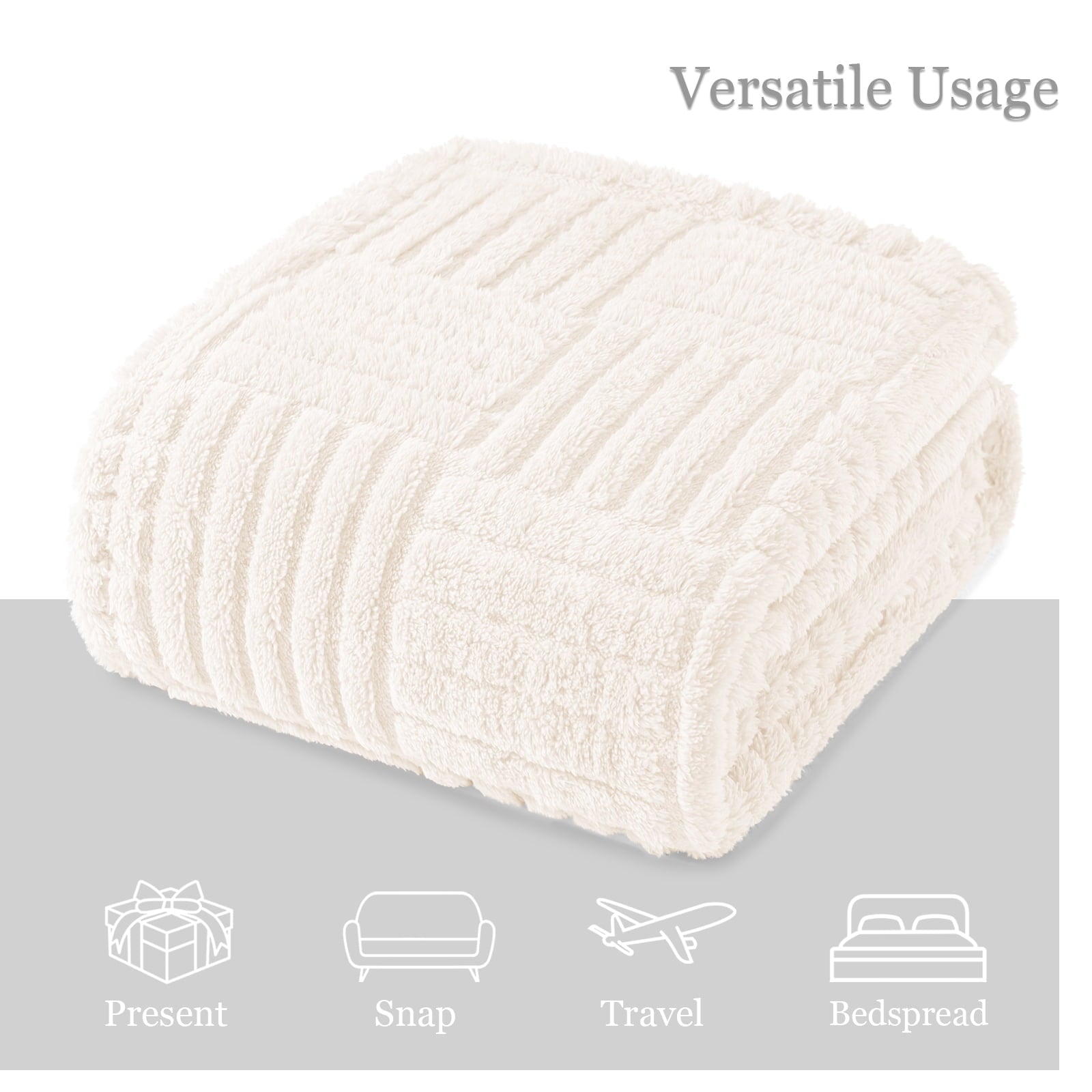 Decorative Knitted Fluffy Fleece Throw Blanket 50"x60" for Couch, Bed, Sofa, Fuzzy Soft Cozy Throw with Decorative Jacquard Pattern for ... - Cozy Fleece Throw Blanket for Couch & Bed Detail