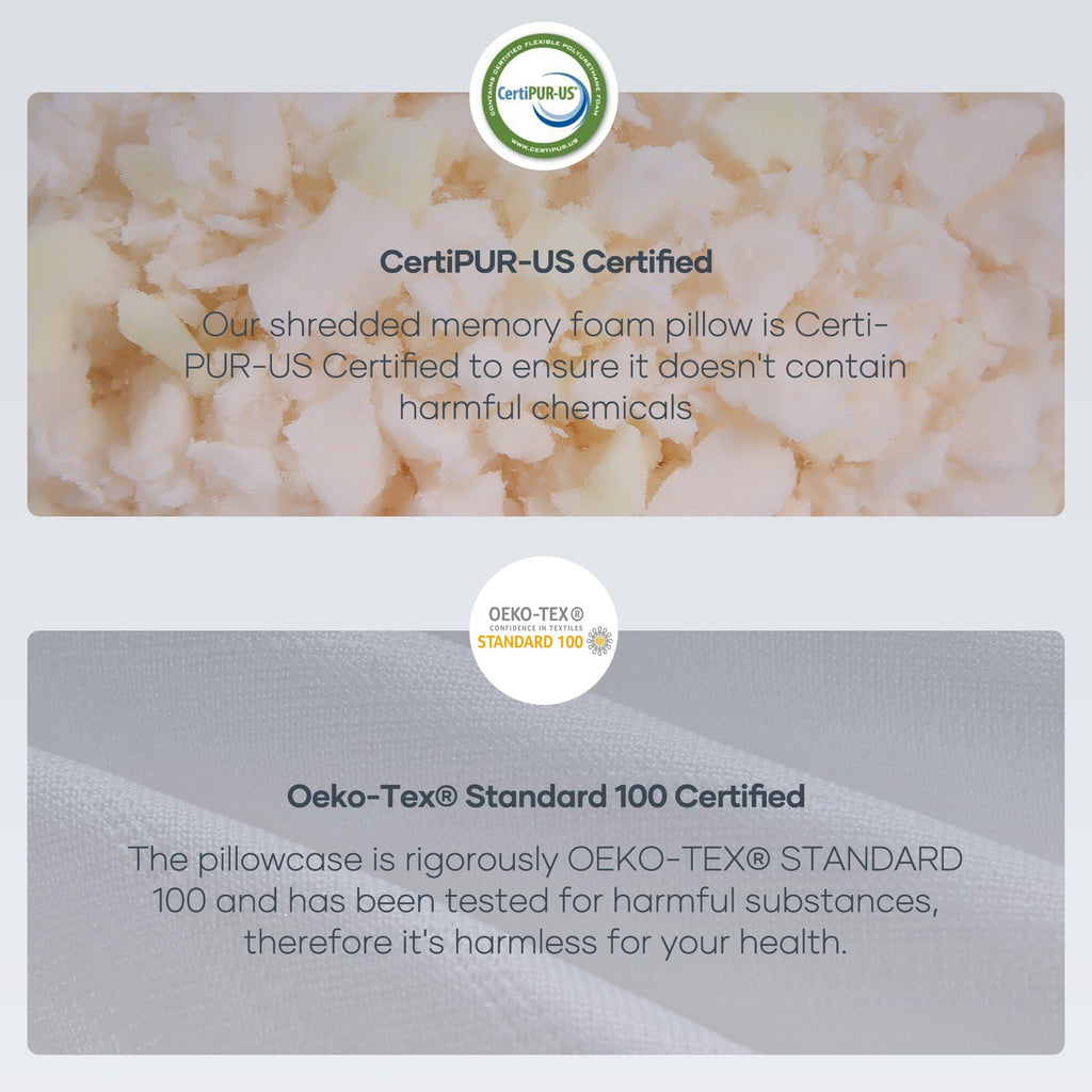 Fluffy Shredded Shredded Memory Foam Pillow 2 Pack Pillow for Bed, Side, Back and Stomach Sleepers, CertiPUR-US Certified 28"x20" - Decorative Throw Pillow Cushion for Sofa & Bed Detail