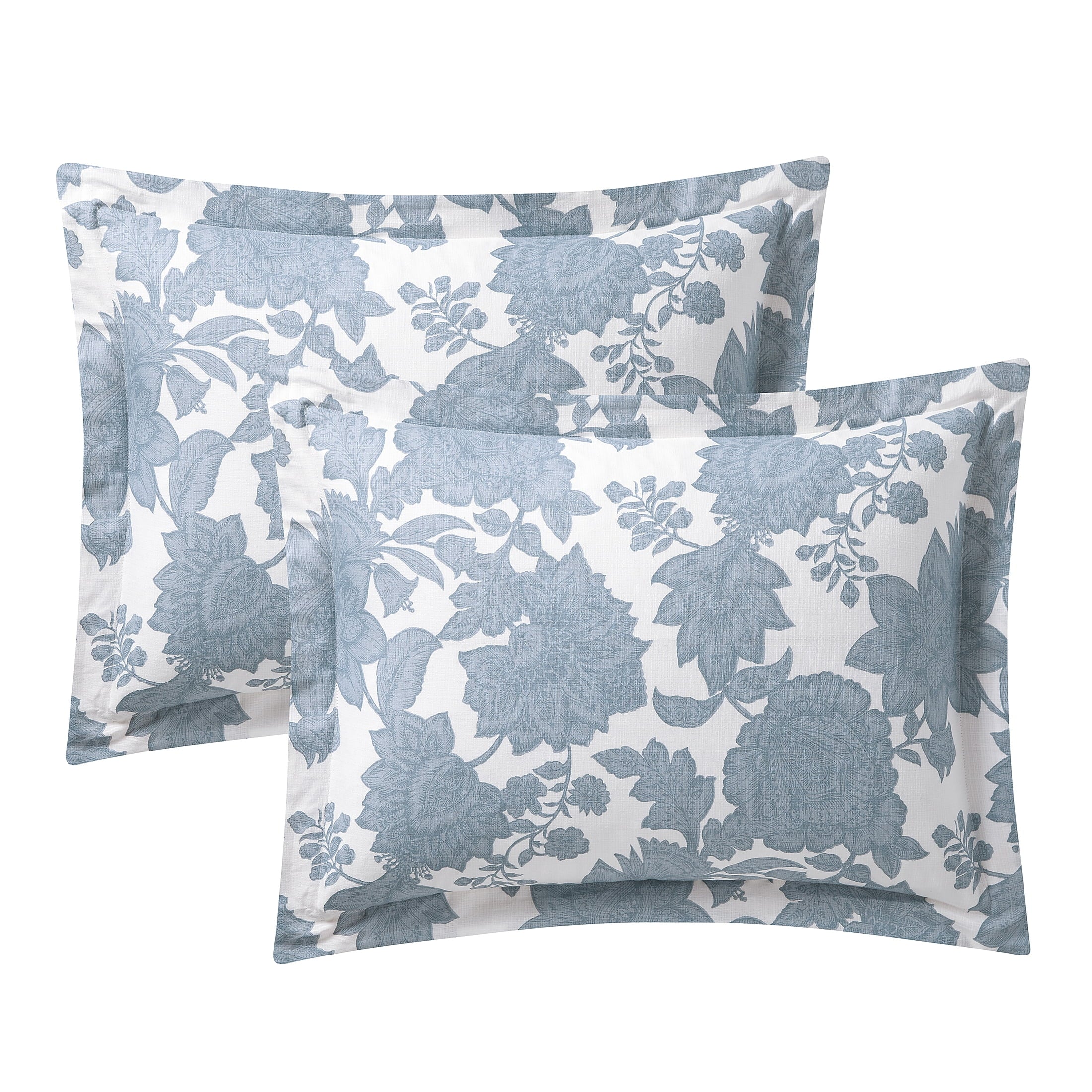 Heavyweight Warmth Veronica 3-Piece Blue Floral Cotton Slub Comforter Set, King - All-Season Down Alternative Comforter Insert Detail