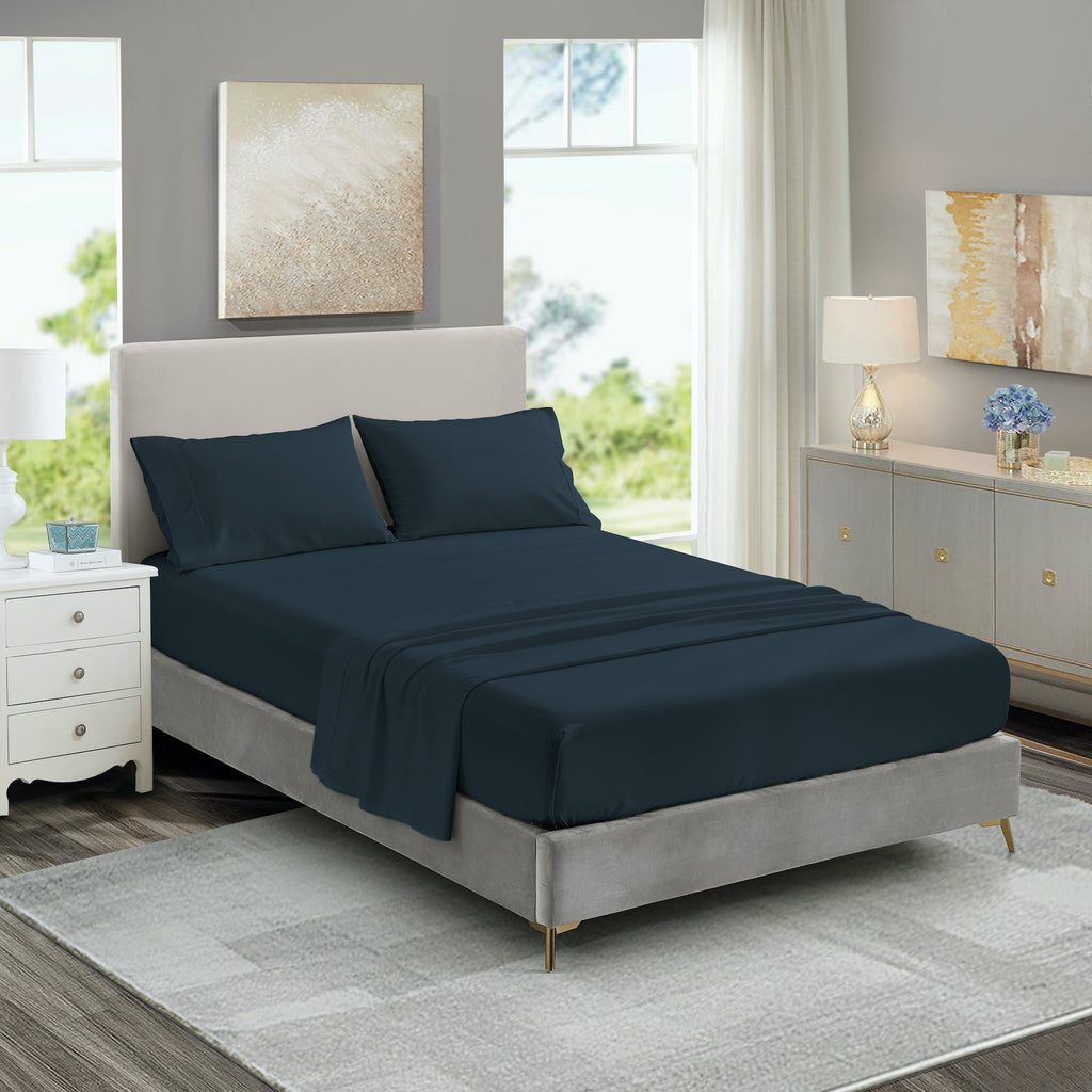 Wrinkle-Resistant 3-Piece Twin Sheet Set, Ultra-Soft 800 Thread Count Microfiber, Deep Pocket, Twin, Blue Indigo - Cooling Hotel Quality Bedding Sheets and Pillowcases Detail