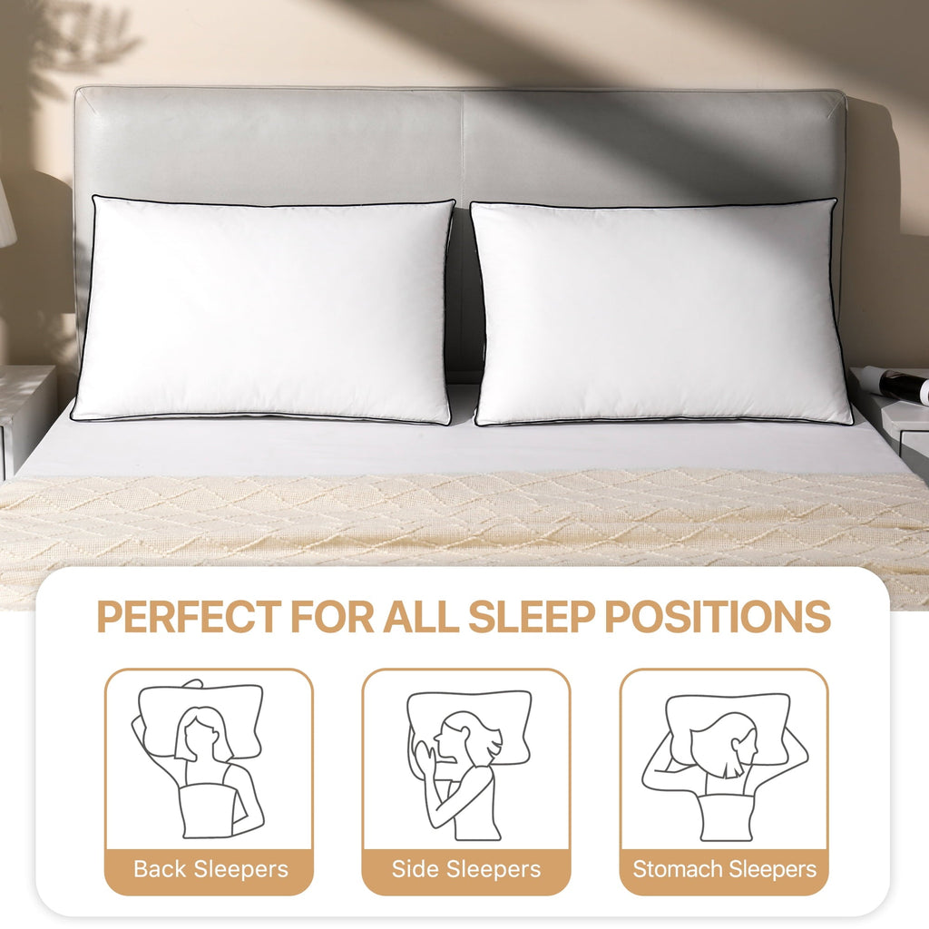 Decorative Plump Gusseted Feather Down Pillow Set of 2, Medium Firm Hotel Bed Pillows 2 Pack, Queen Size for Side Sleepers, 20 x 30 in - Decorative Throw Pillow Cushion for Sofa & Bed Detail