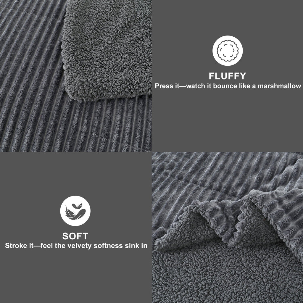 Heavyweight Warmth 3 Piece Fleece Queen Comforter Set - Soft & Warm Fluffy Dark Gray Sherpa Bedding , Fuzzy Heavy Double Sided Design Wi... - Cloud-Like Soft Lightweight Bed Comforter Detail