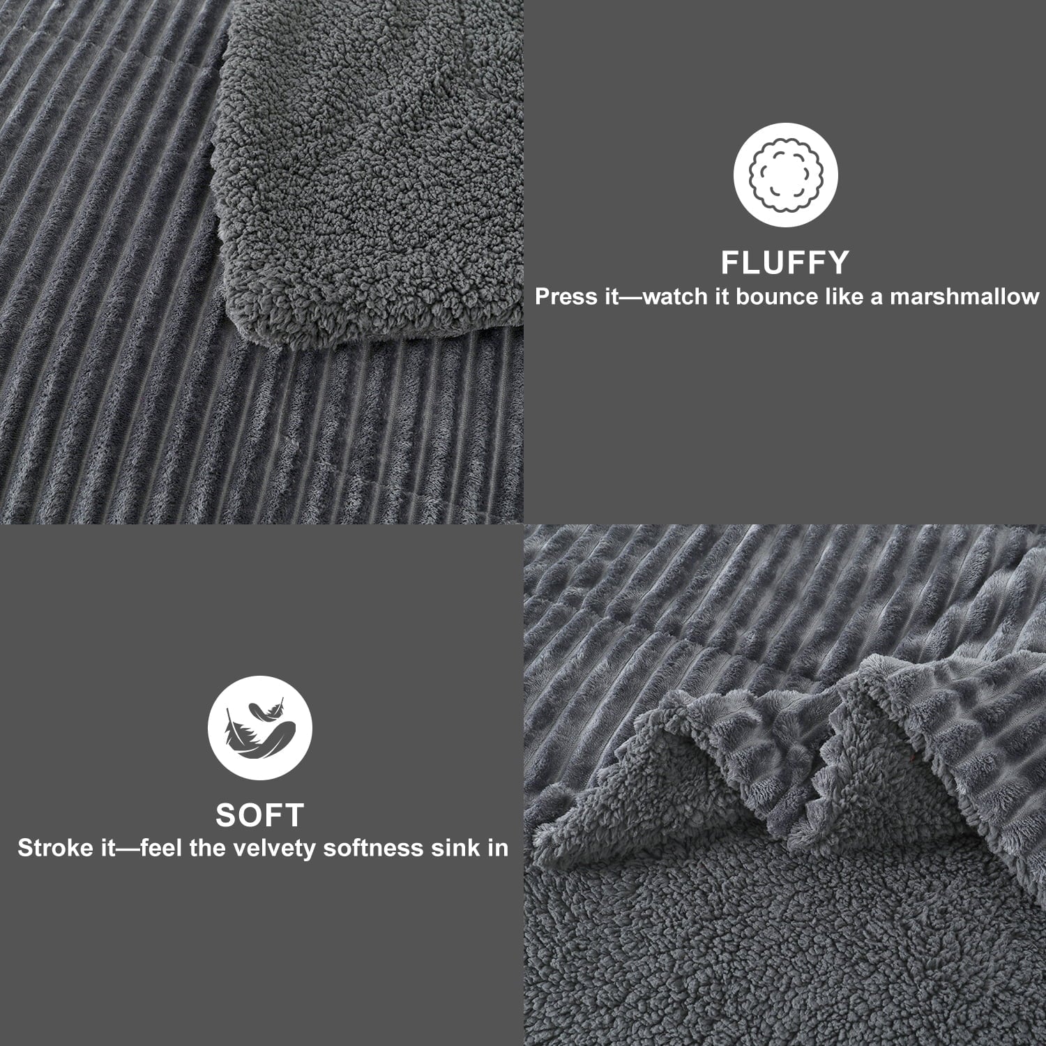 Heavyweight Warmth 3 Piece Fleece Queen Comforter Set - Soft & Warm Fluffy Dark Gray Sherpa Bedding , Fuzzy Heavy Double Sided Design Wi... - Cloud-Like Soft Lightweight Bed Comforter Detail