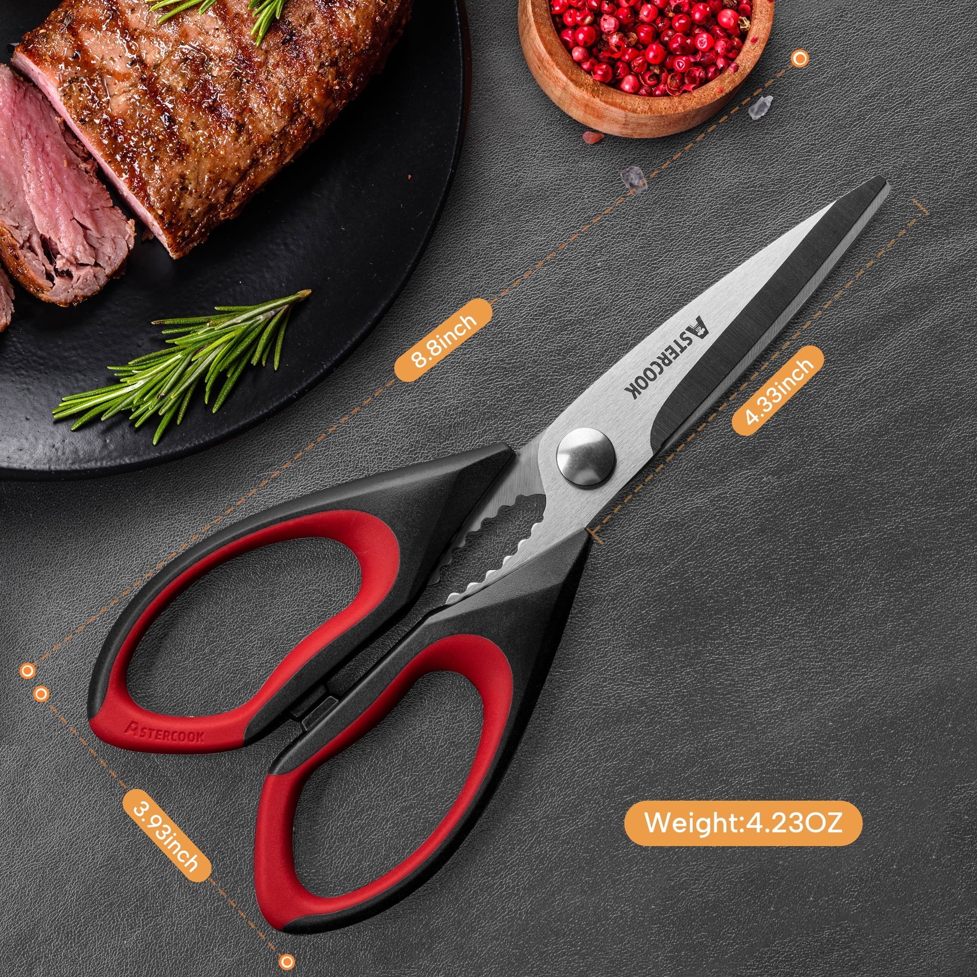 Innovative 2 Pcs Kitchen Scissors, Heavy Duty Shears with Serrated Blade, Ergonomic Handle Food Scissor for Poultry, H... - Kitchen Gadget Tool for Quick Food Prep Detail