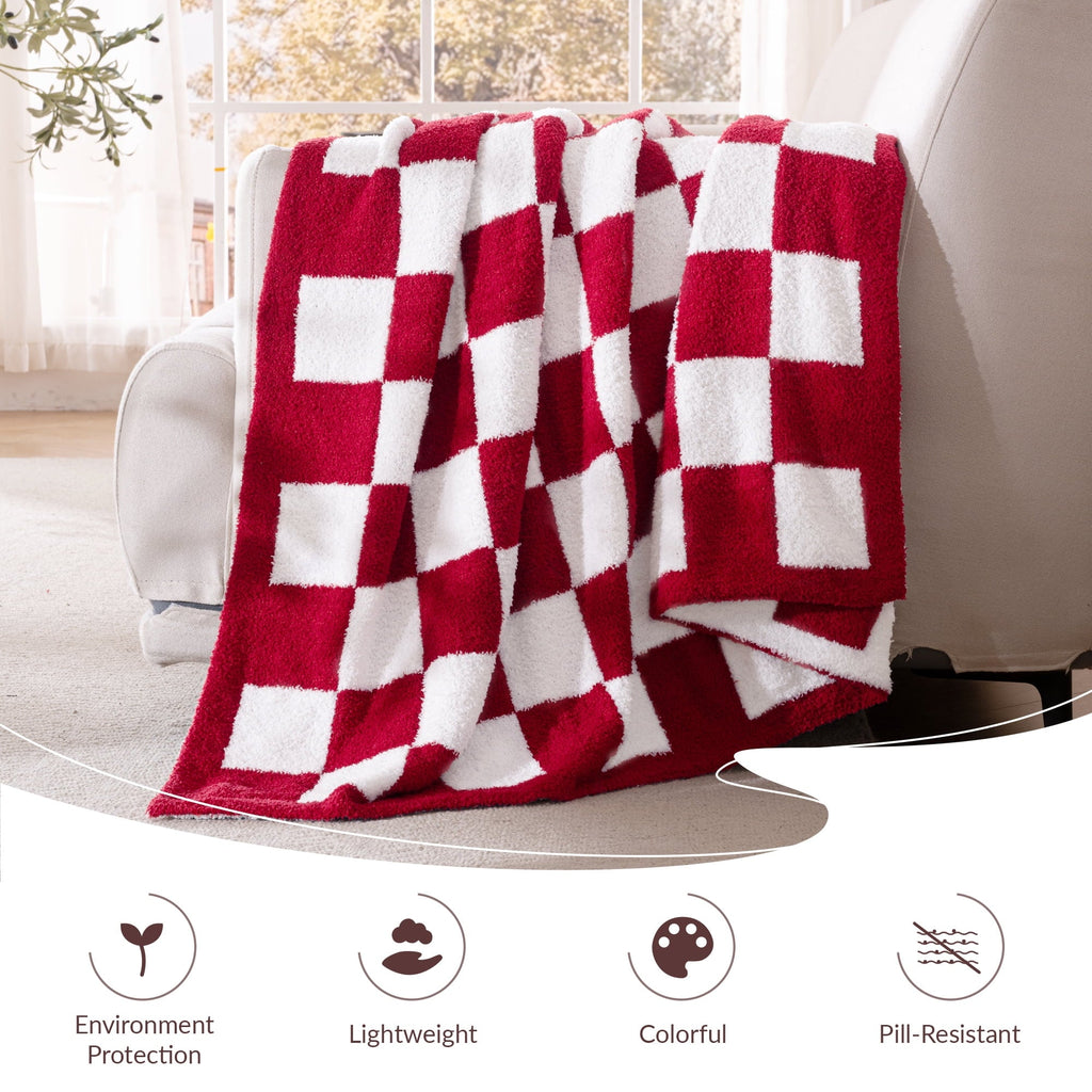 Lightweight Warm Checkered Knit Throw Blanket, Ultra Soft Cozy Fluffy Checkerboard Blankets, Lightweight Fuzzy Plush Throw for Couch a... - Lightweight Plush Warm Blanket for All Seasons Detail