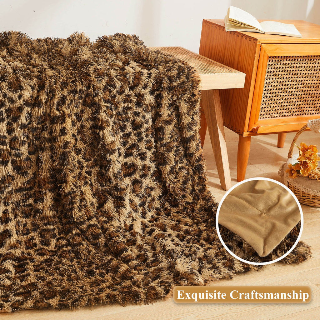 Super Soft Flannel Luxury Faux Fur Leopard Print Throw, Soft 50x60 Cheetah Print Fluffy Blanket, Shaggy Plush Decorative Couch Throw, Cu... - Cozy Fleece Throw Blanket for Couch & Bed Detail