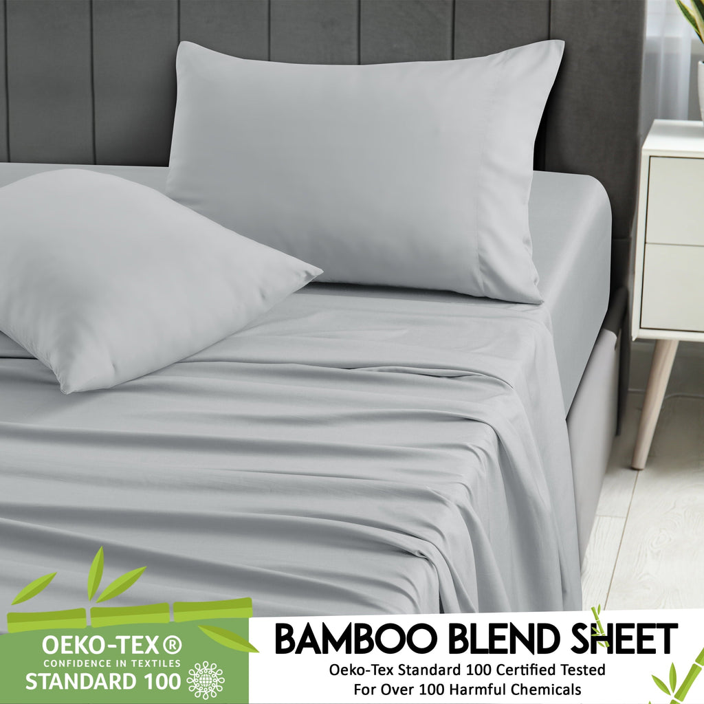 Breathable Luxury Rayon - 4 Piece Cooling Bed Sheets Set, Gray - Cooling Hotel Quality Bedding Sheets and Pillowcases Detail