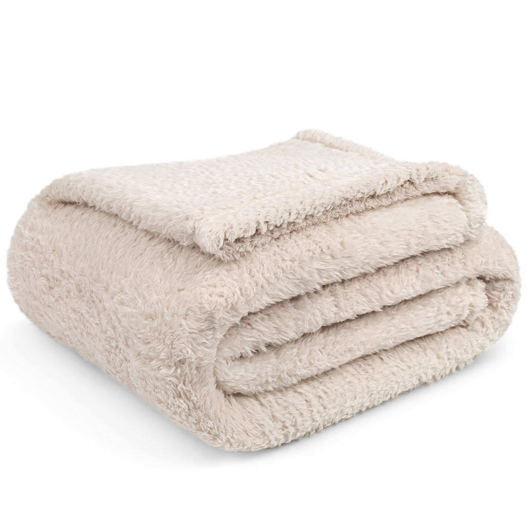 Decorative Knitted Sherpa Throw Blanket For Couch Sofa, Cream Beige Fluffy Warm Plush Blanket for Bed, Cozy Super Soft Lightweight Throw... - Luxury Knitted Decorative Throw Blanket with Fringes Detail