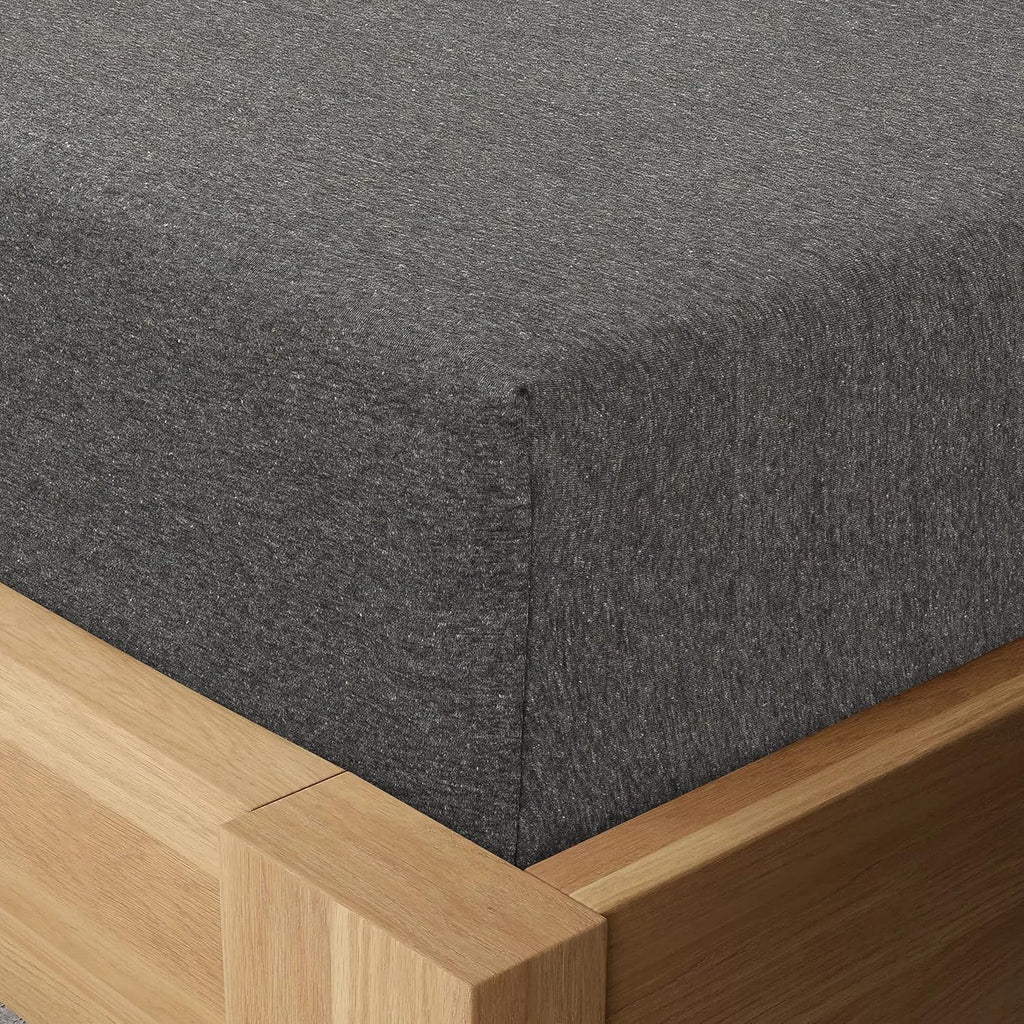Wrinkle-Resistant Jersey Sheet Set - 4 Pieces Queen Cotton Sheets Set - Stretchable Ultrasoft Luxury Knit Bed Linen (Dark Gray, Queen) - Breathable Egyptian Cotton Flat & Fitted Sheets Detail