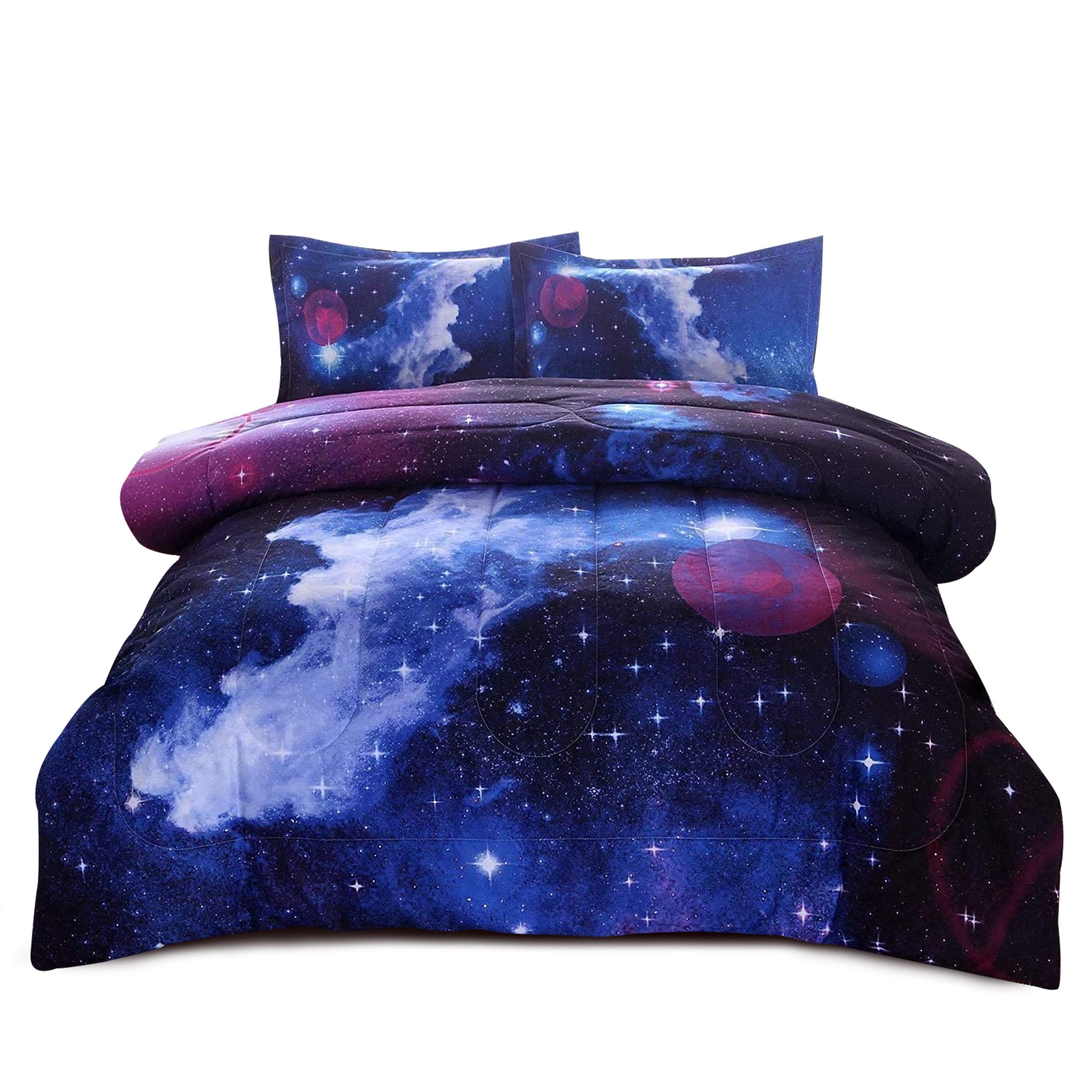 Heavyweight Warmth Galaxy Bedding Sets Outer Space Comforter 3D Printed Space Quilt Set Full Size for Kids Blue - All-Season Down Alternative Comforter Insert Detail