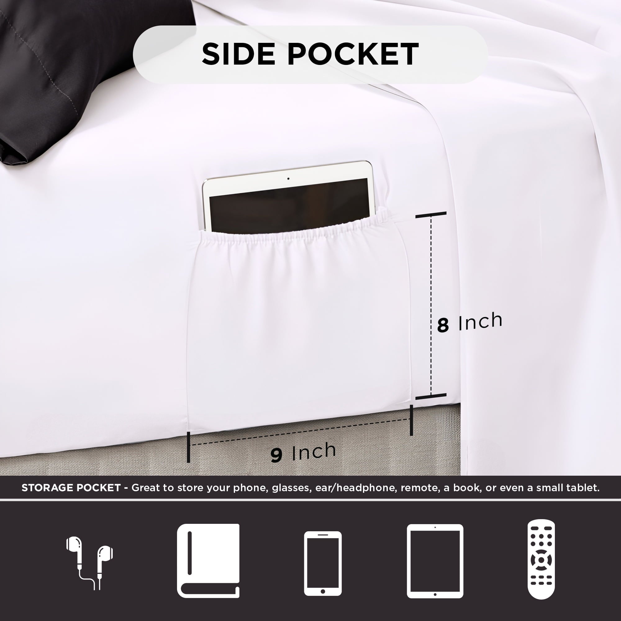 Luxurious Quilted Queen Comforter Set, Bedding Comforter Set Queen Size W/ Side Pockets, Black, 9 Pieces - Cloud-Like Soft Lightweight Bed Comforter Detail