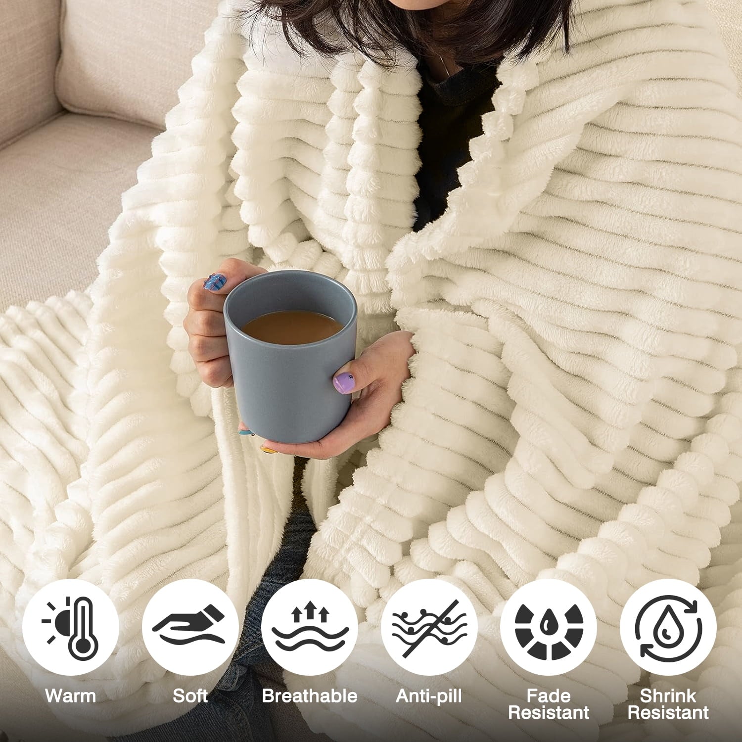 Cozy Fleece Extra Soft with Strip, Plush Fuzzy Cozy Bed s and s for Couch,Bed,Sofa,Lightweight and Versatile s for Office Bedroom... - Super Soft Reversible Sherpa Flannel Blanket Detail