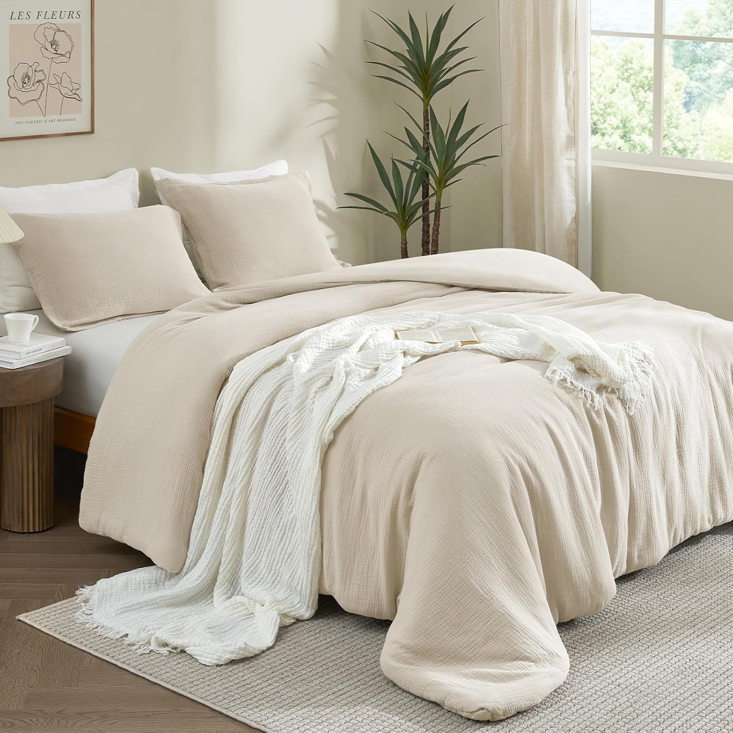 Luxurious Quilted Cotton Muslin Comforter Set Queen Size, Ultra Soft Breathable & Lightweight Bedding Set for All Seasons, 1 Comfy Comf... - Cloud-Like Soft Lightweight Bed Comforter Detail
