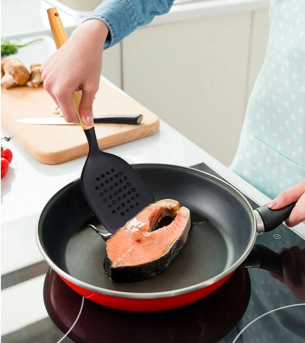 Professional Grade Kitchen and Cooking Utensil Turner, 13" L, Black - Multi-Purpose Hand Tool for Daily Meal Prep Detail
