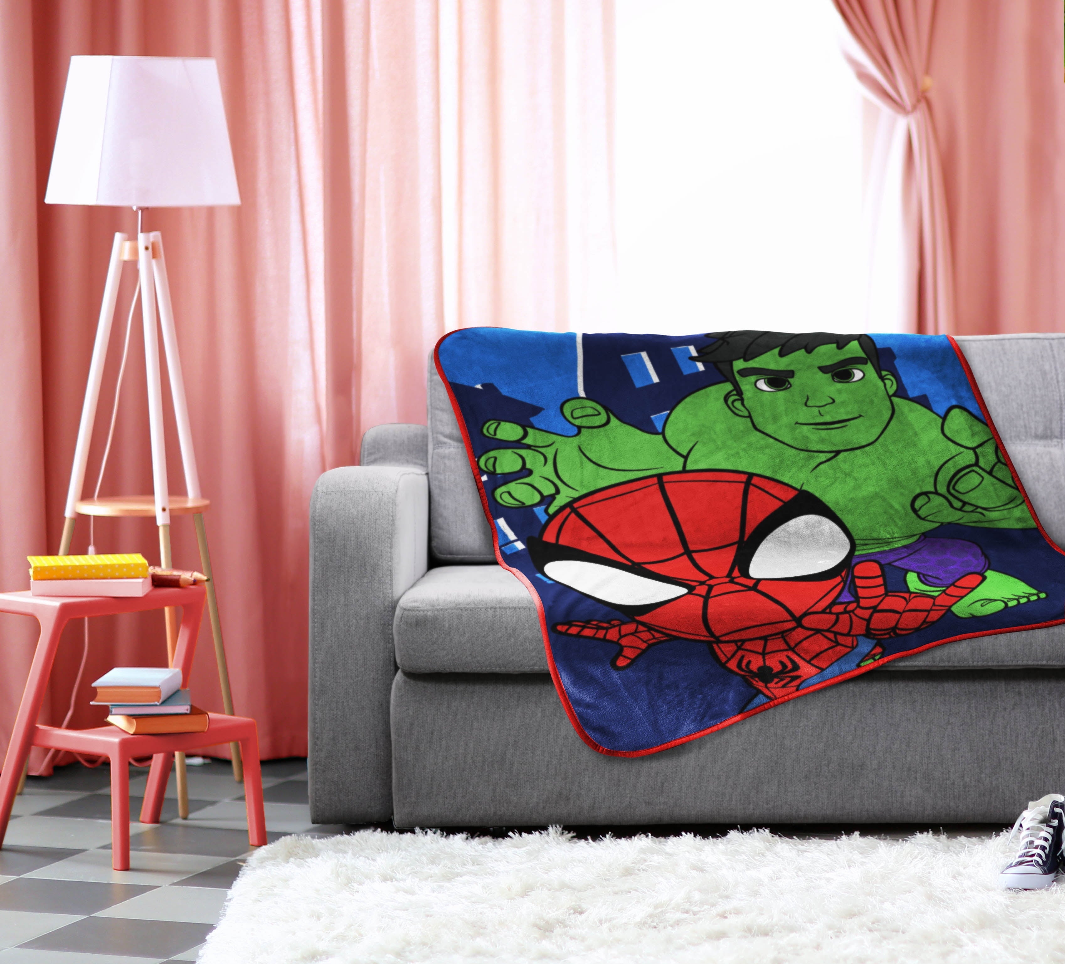Super Soft Flannel Spidey & His Amazing Friends Kids Throw, 46 x 60, Microfiber, Blue, Marvel - Cozy Fleece Throw Blanket for Couch & Bed Detail