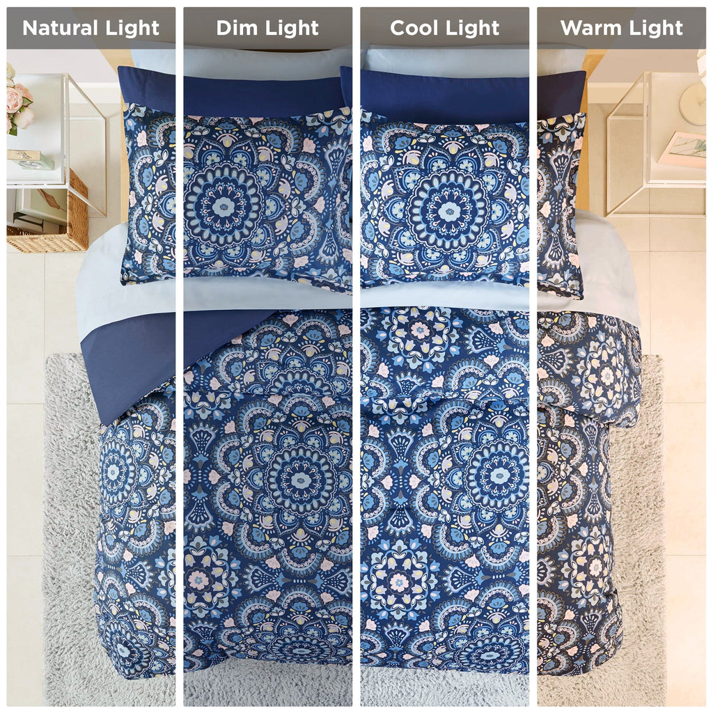 All-Season Queen Size Comforter Set, 9-Piece Bed in a Bag Queen, Navy Blue Bedding Comforter Set with Comforter, Flat Sheets, Fi... - Cloud-Like Soft Lightweight Bed Comforter Detail