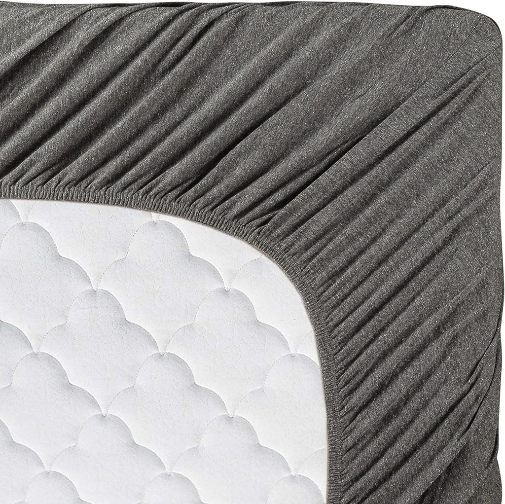 Wrinkle-Resistant Jersey Sheet Set - 4 Pieces Queen Cotton Sheets Set - Stretchable Ultrasoft Luxury Knit Bed Linen (Dark Gray, Queen) - Breathable Egyptian Cotton Flat & Fitted Sheets Detail