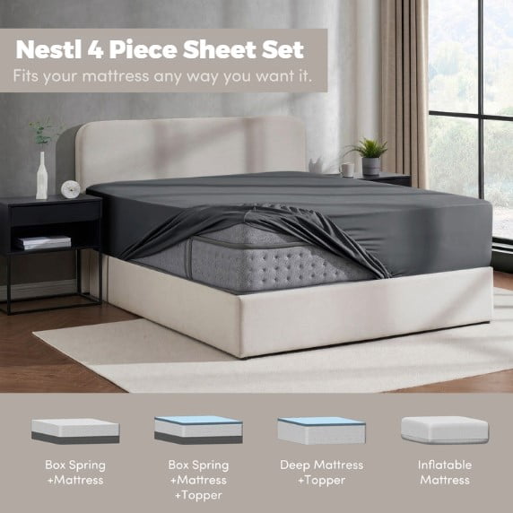 Wrinkle-Resistant Queen Sheets Set, 1800 Series 4 Piece Sheets , Luxury Soft Microfiber Queen Size Bed Sheets Set, Gray - Breathable Egyptian Cotton Flat & Fitted Sheets Detail