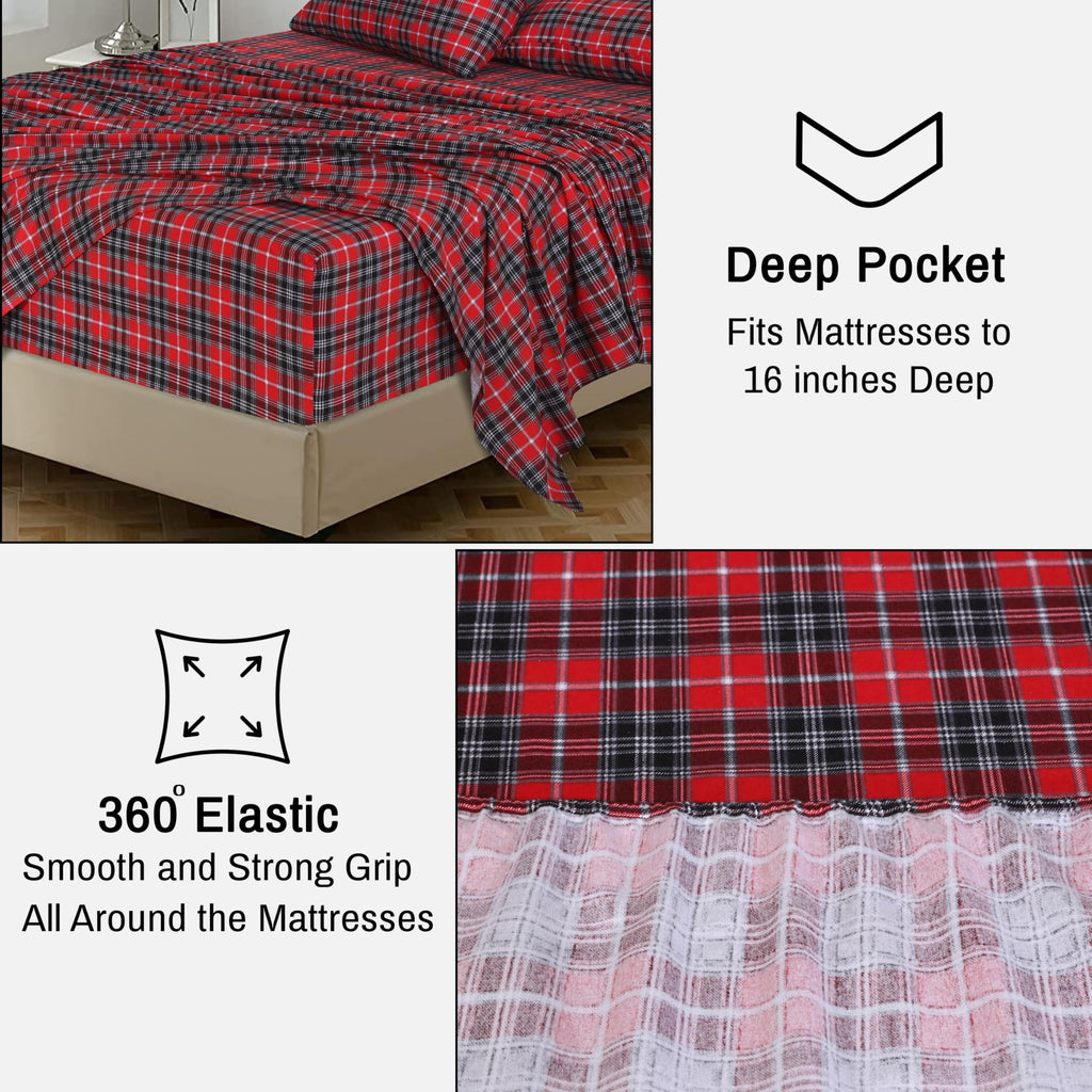 Breathable Luxury Flannel Sheets Queen Size - 100% Cotton Double Brushed Bed Sheets, Deep Pockets 16 Inches Queen Sheet Set, All Season... - Luxury Bed Sheet Set with Deep Pockets Detail