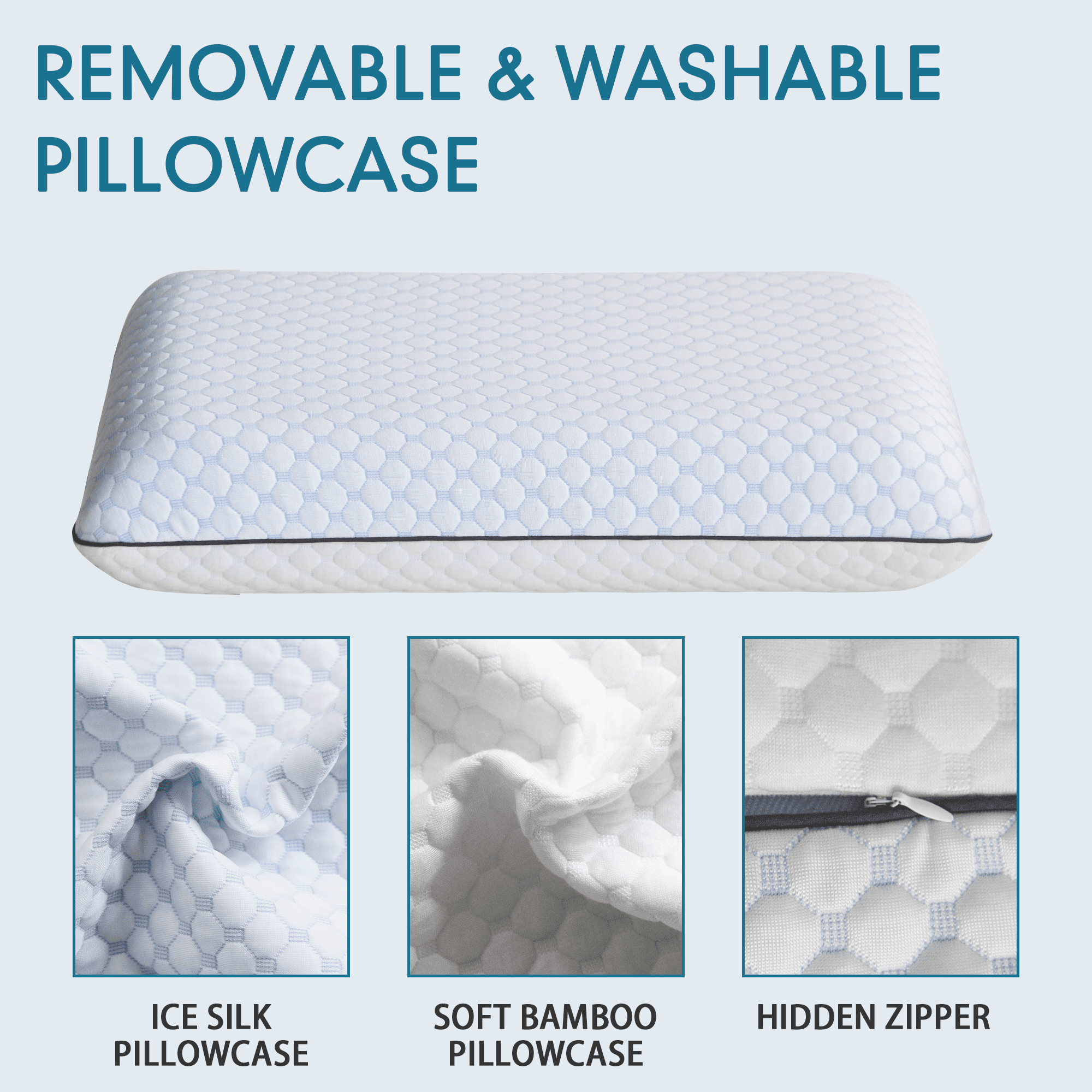 Ergonomic Memory Foam Gel Memory Foam Pillow, Queen Size Bed Pillow, Washable Cover, Cooling, Breathable Neck Pillow for Sleeping - Decorative Throw Pillow Cushion for Sofa & Bed Detail
