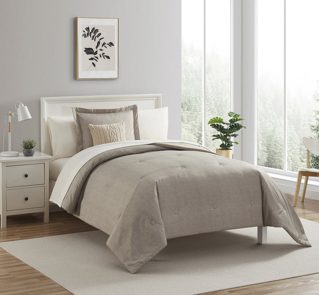 All-Season 7 Piece Beige Bed in a Bag Comforter Set with Sheets, Twin-XL - Cloud-Like Soft Lightweight Bed Comforter Detail