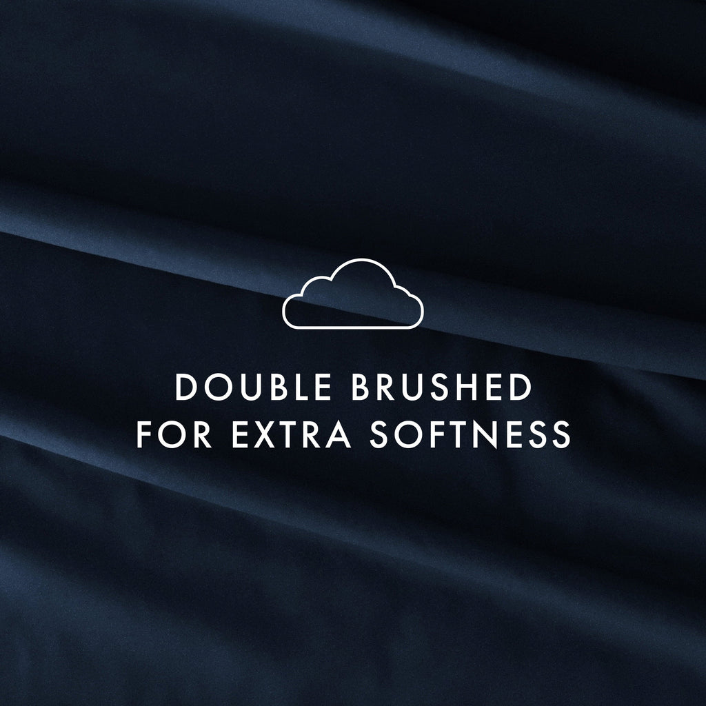 Cooling Sateen 4 Piece Solid Microfiber Bed Sheet Set, Navy, Queen - Luxury Bed Sheet Set with Deep Pockets Detail