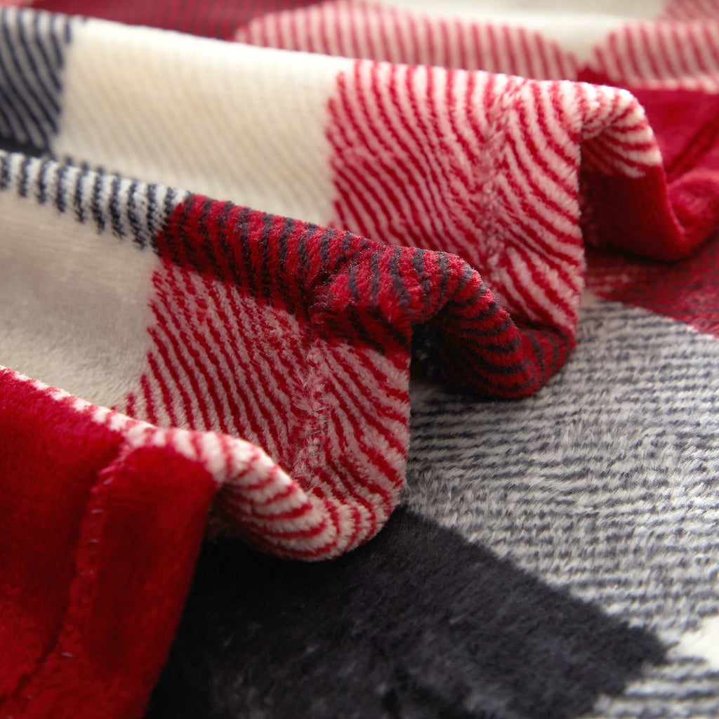 Cozy Fleece Cozy Plush Throw Blanket, Red Plaid 50" x 60" All Ages - Luxury Knitted Decorative Throw Blanket with Fringes Detail